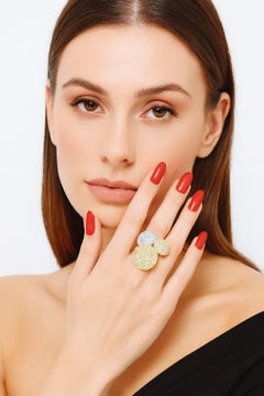 Cartier 18K Tri-Color Gold Pavé Disc Ring