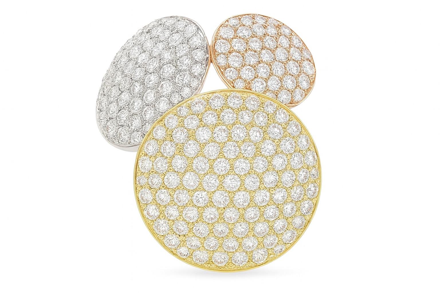 Bague disque pavé en or tricolore 18K de Cartier Excellent état - En vente à Chicago, IL