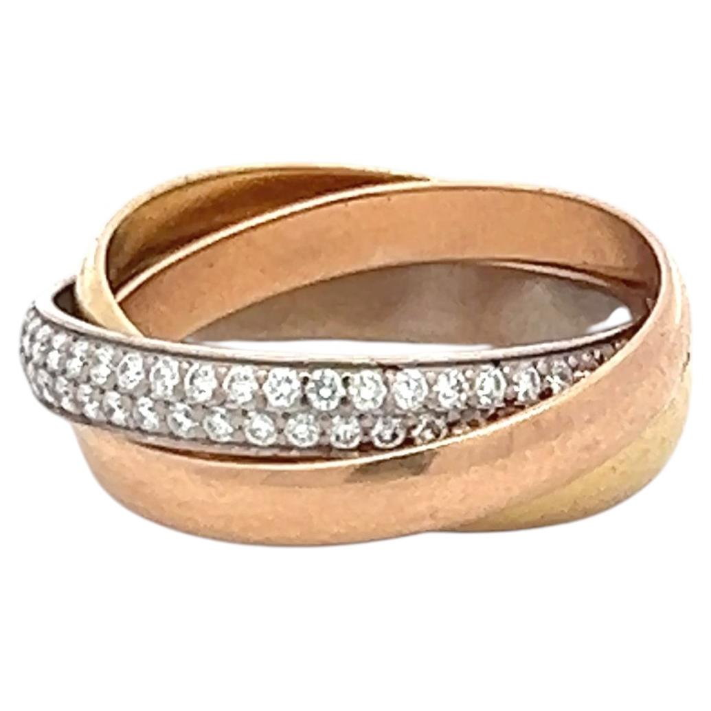Cartier 18K Tri Color Gold Trinity Ring with 0.46 Carat Round F-VS Diamonds For Sale