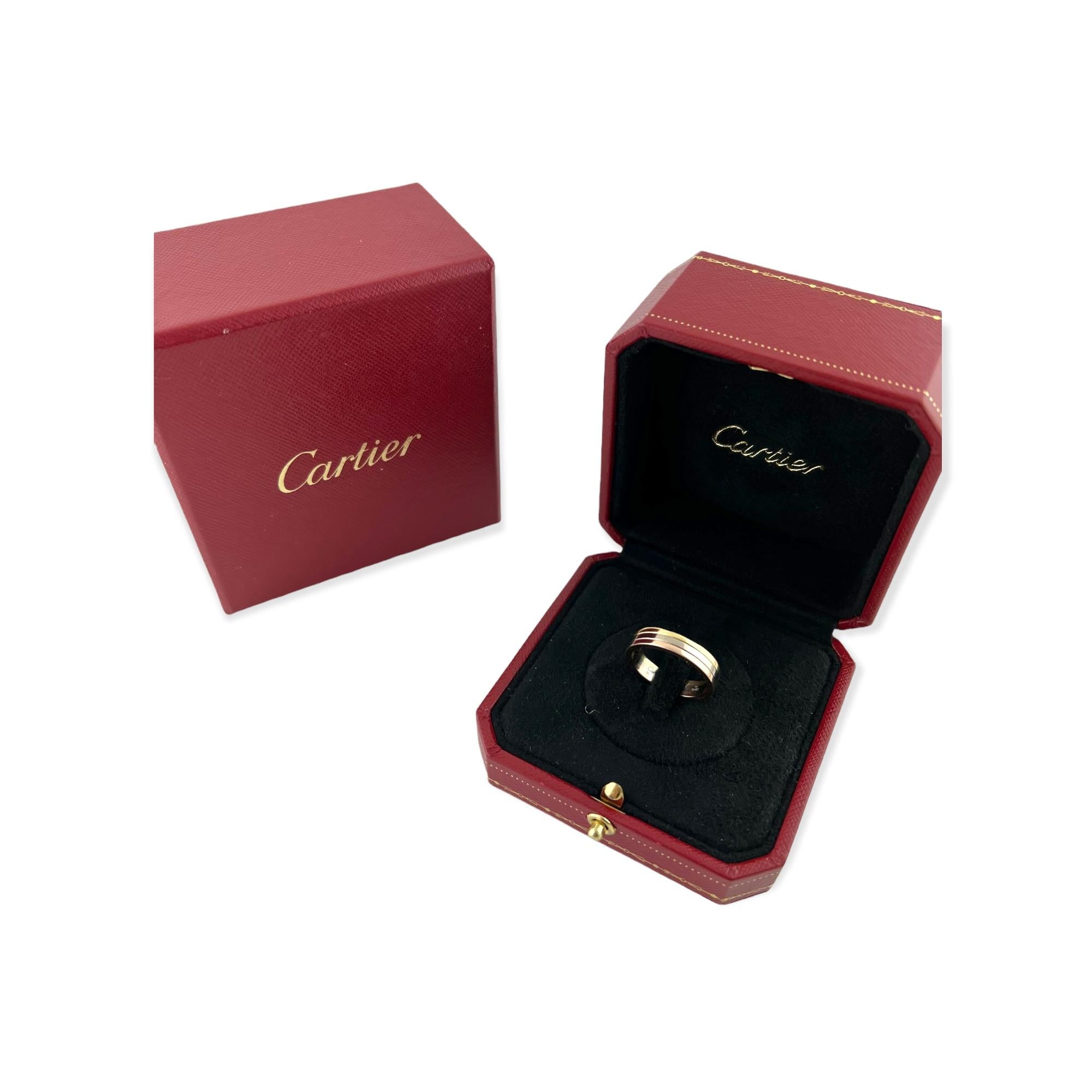 Cartier 18K Tri Color Gold Trinity Wedding Band with Box In Good Condition In Washington Depot, CT