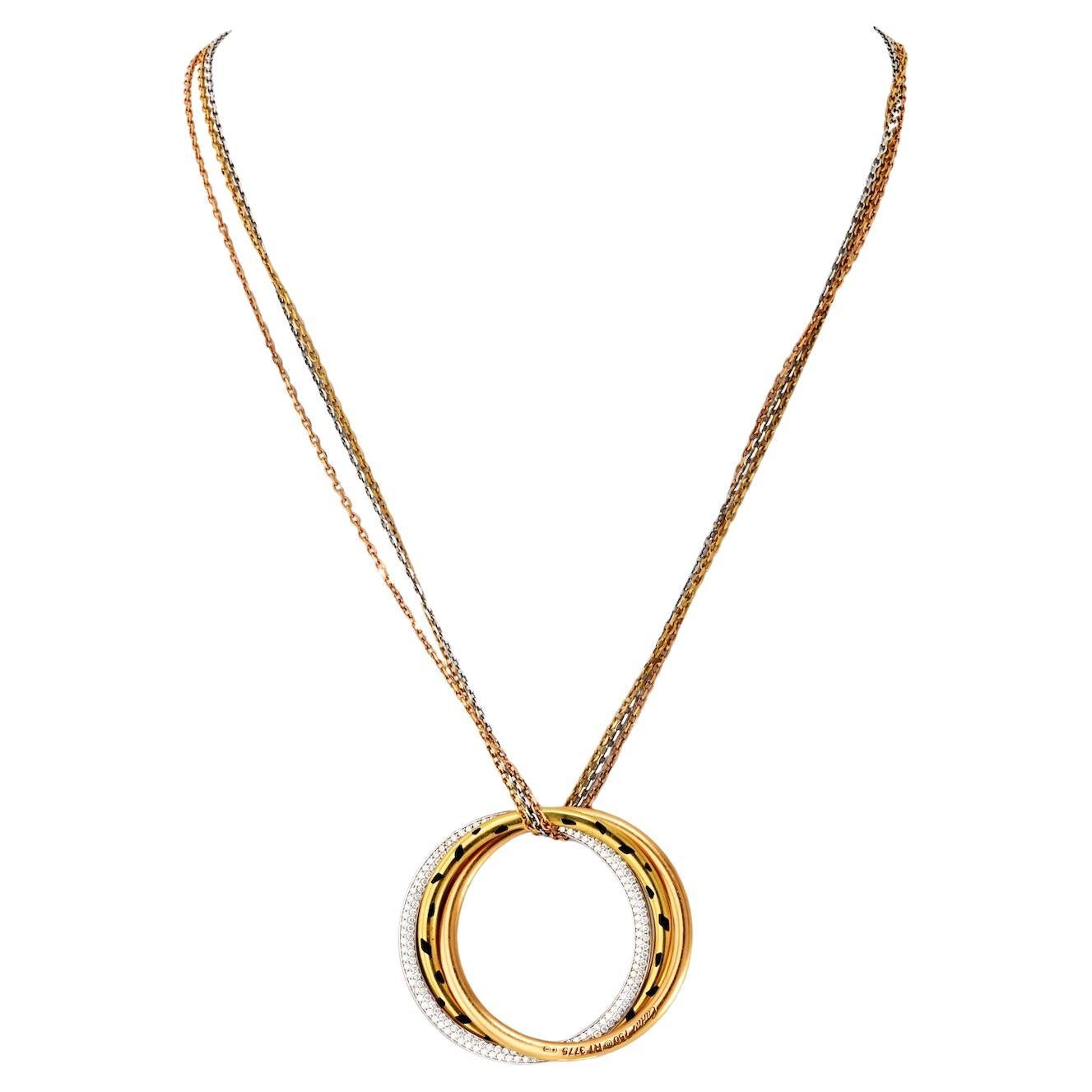 Cartier 18K Tri Color Trinity Diamond Spotted Panthere Circle Necklace