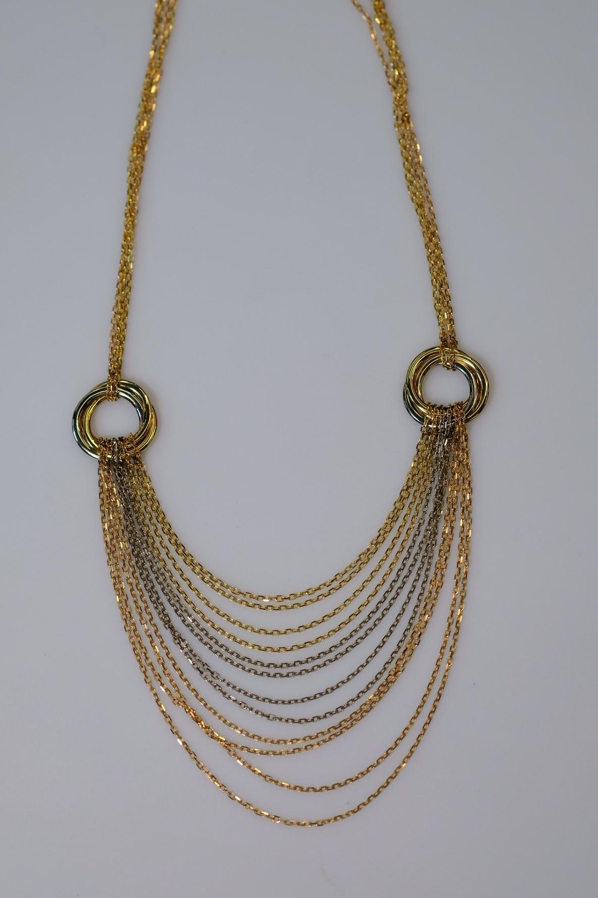 Cartier 18k Tri Color Trinity Draped Multicolor Chain Necklace In Excellent Condition In New York, NY