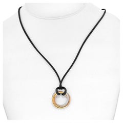 Cartier 18K Tri Color Trinity with Diamonds Pendant on a Black Cord Necklace