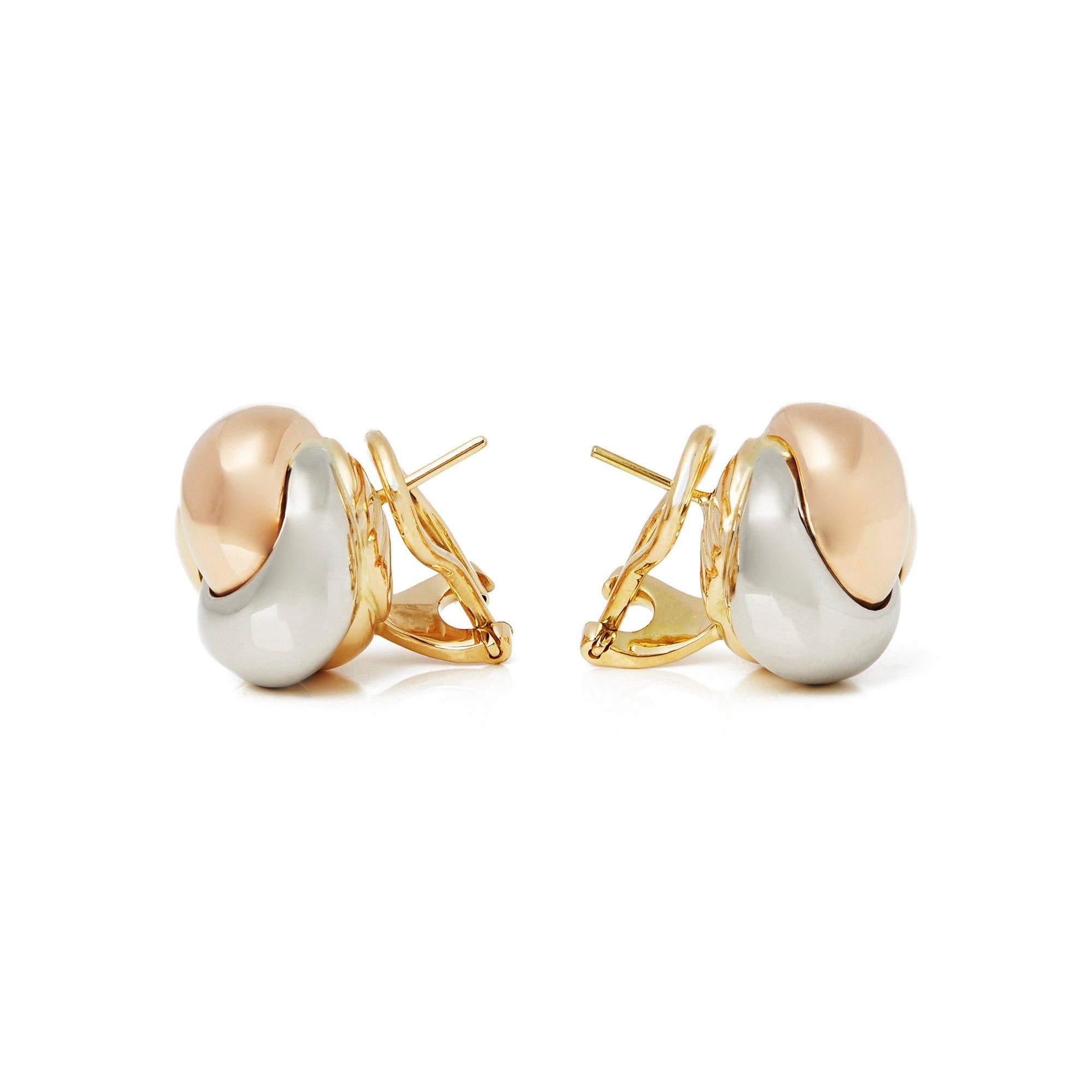 These Earrings by Cartier are from their Trinity Collection and feature Three Sections in 18k Yellow, White and Rose Gold. With Omega fittings. Complete with Xupes Presentation Box. Our Xupes reference is COMJ227 should you need to quote this.