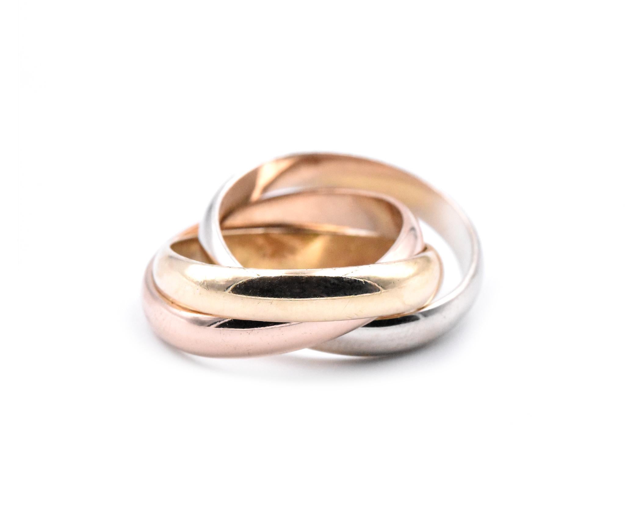 Women's or Men's Cartier 18 Karat Tri Tone Gold Rolling Ring