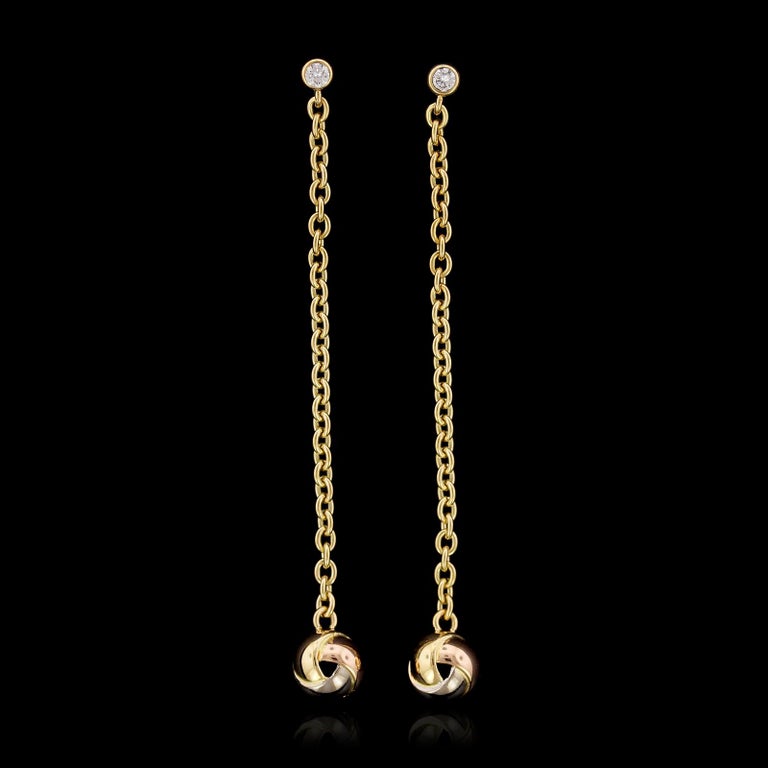 Cartier 18 Karat Tricolor Gold Baby Trinity Diamond Earrings at 1stDibs