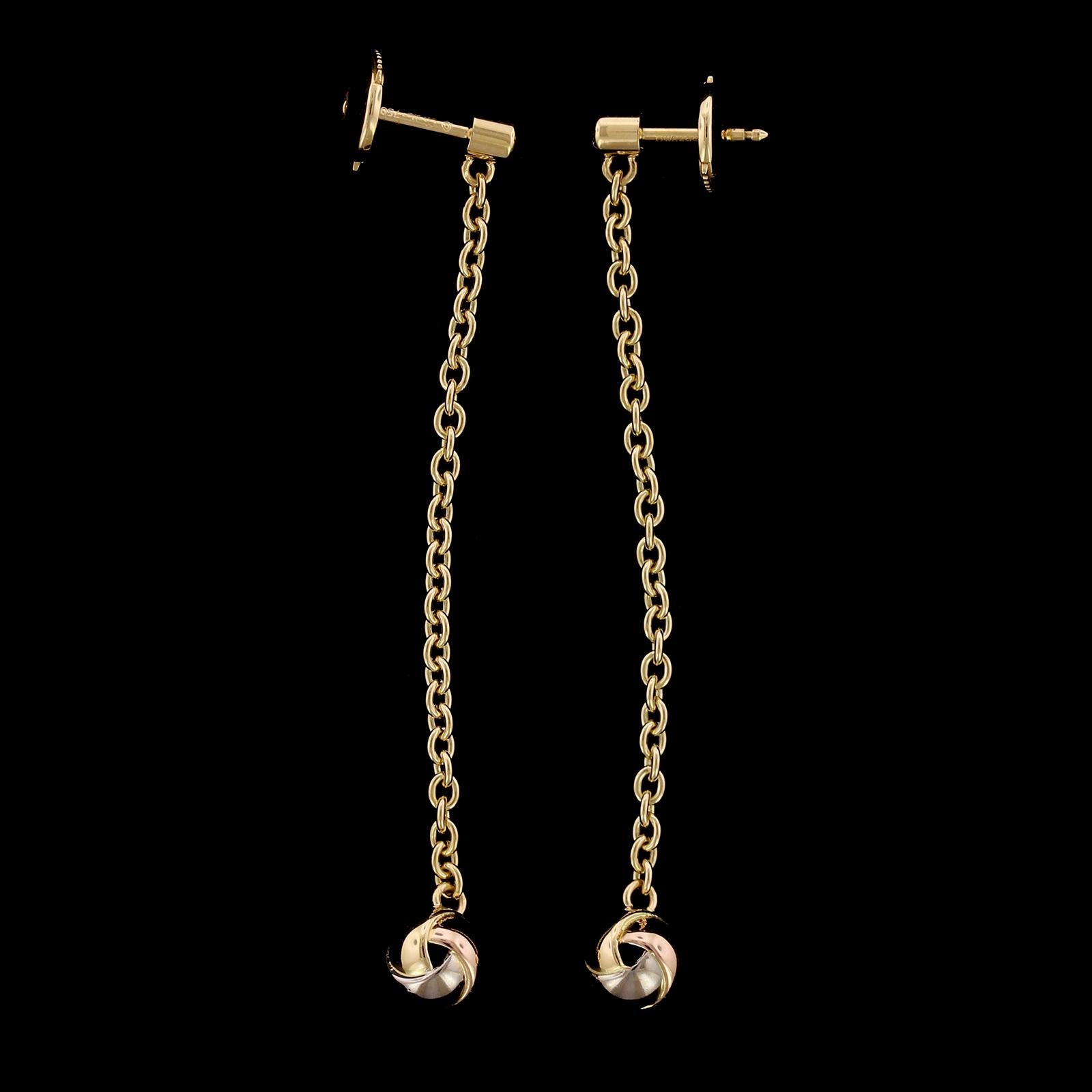 Cartier 18 Karat Tricolor Gold Baby Trinity Diamond Earrings In Excellent Condition In Nashua, NH