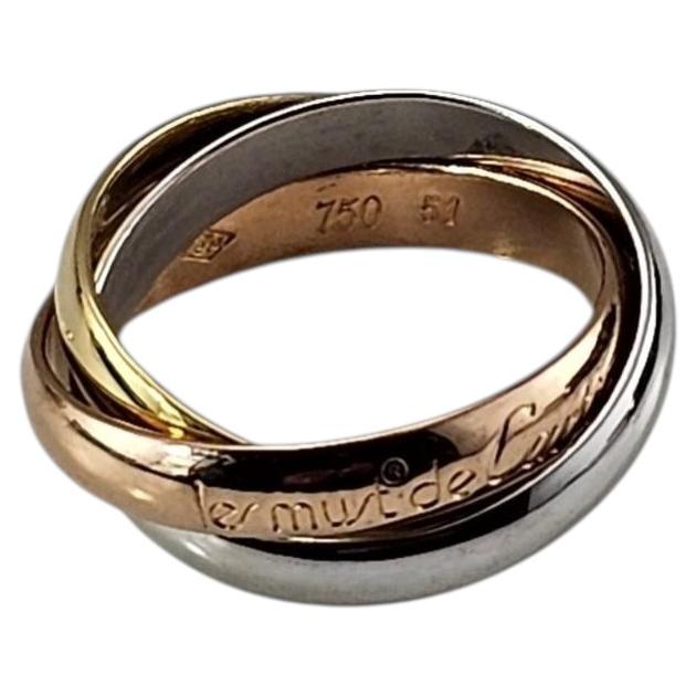 Cartier 18K Tricolor Gold "Les Must de Cartier" Trinity Ring Size 5.75 #25244 For Sale