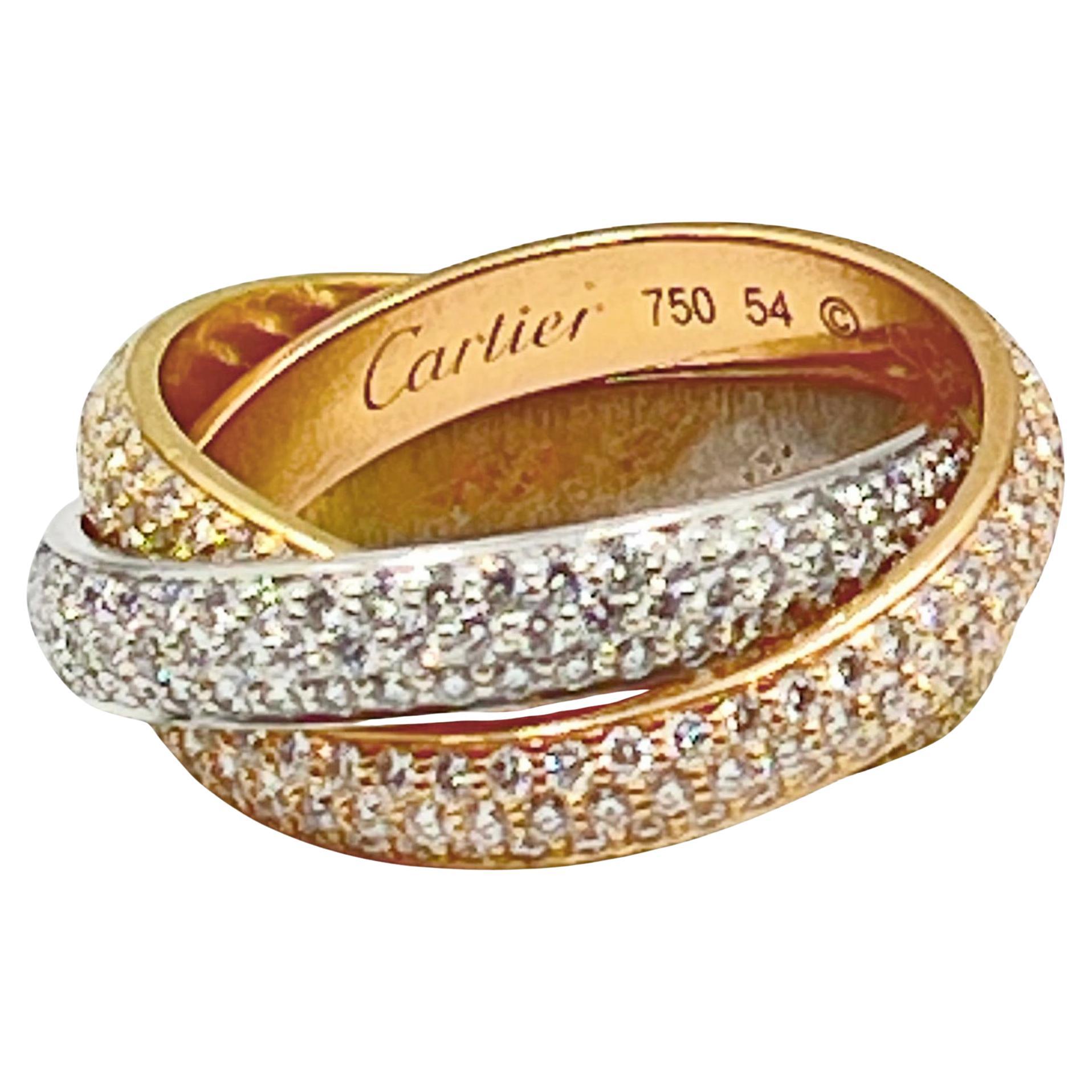 Cartier 18k Tricolored Gold Diamond Medium Trinity Ring 1