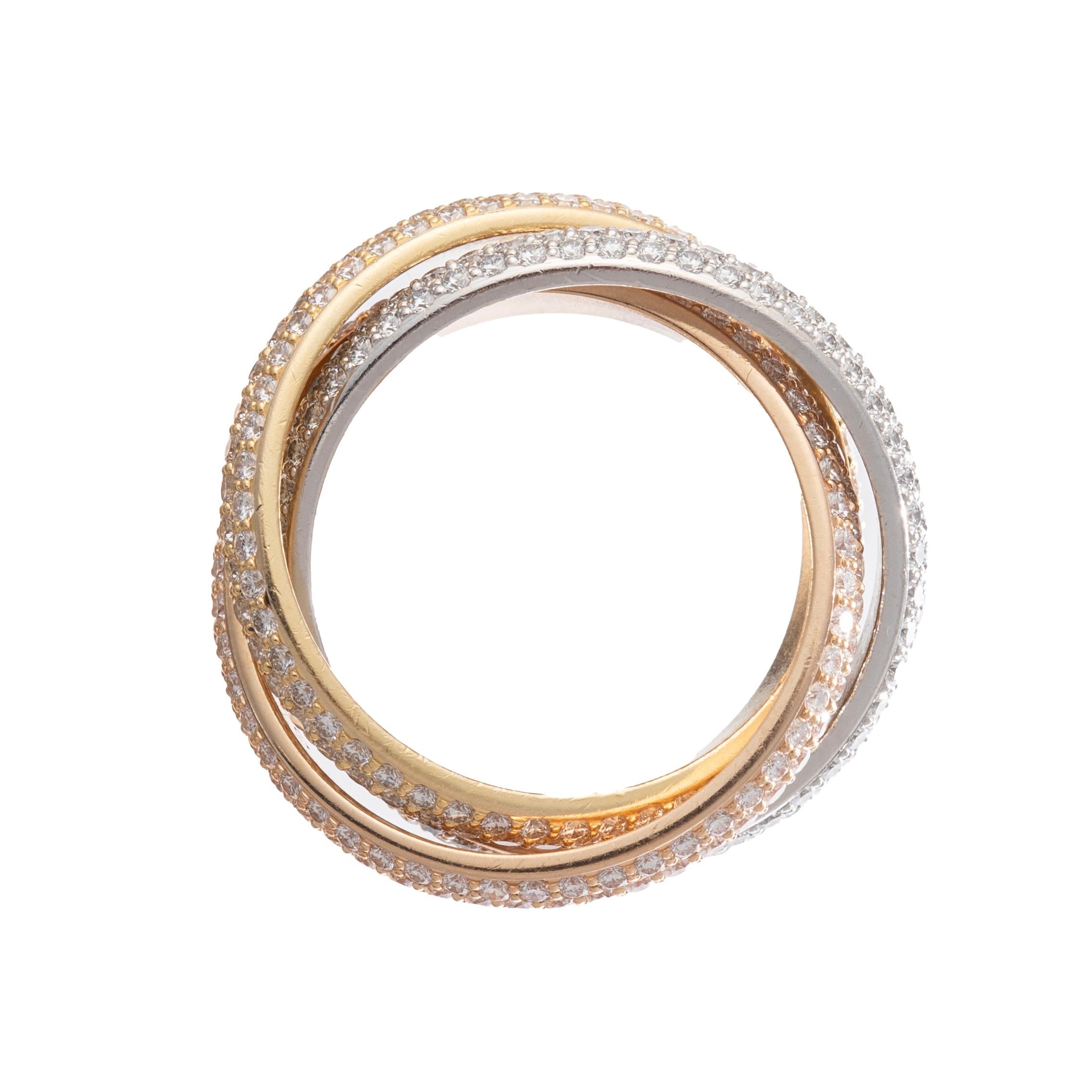 Brilliant Cut Cartier 18k Tricolored Gold Diamond Medium Trinity Ring