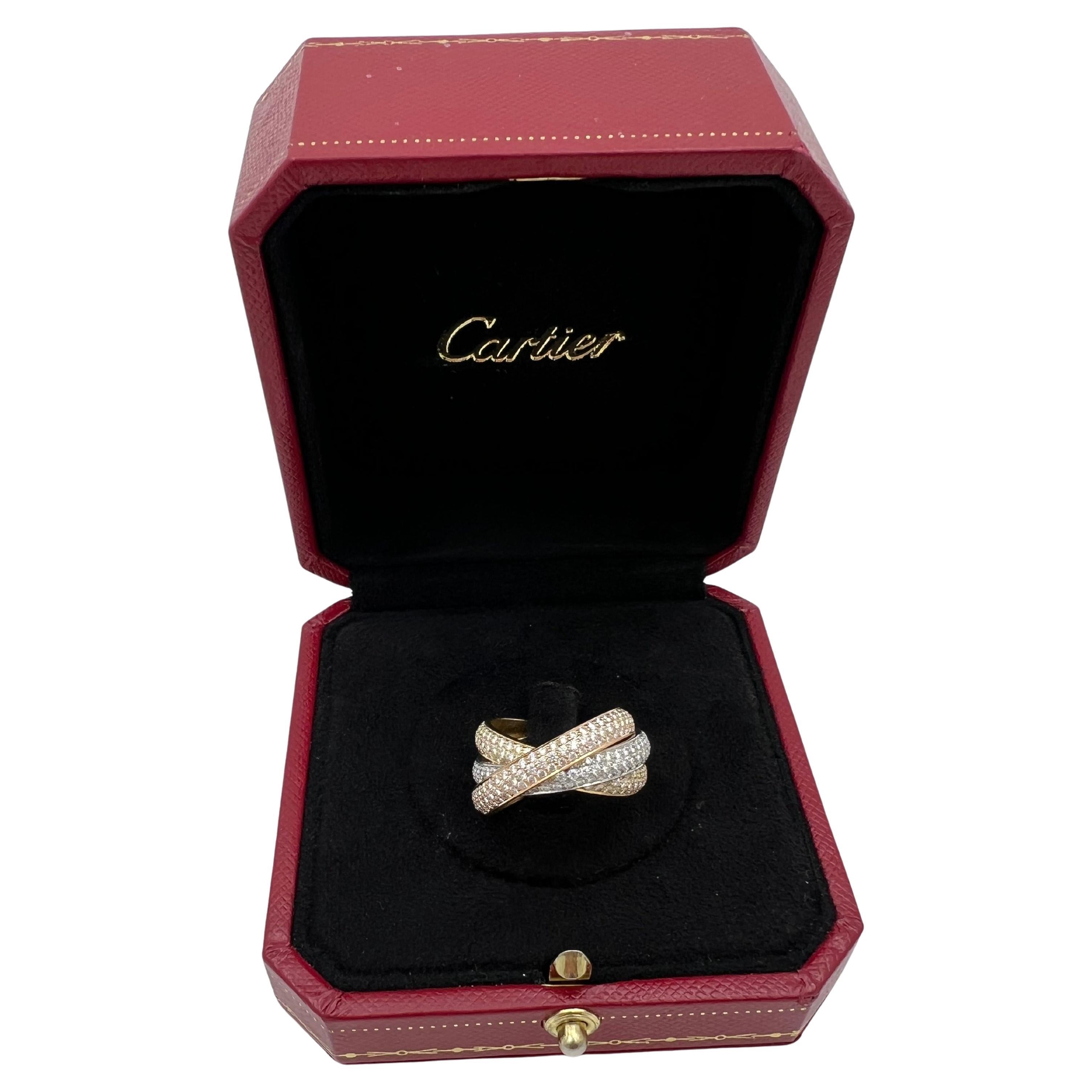 Women's or Men's Cartier 18k Tricolored Gold Diamond Medium Trinity Ring