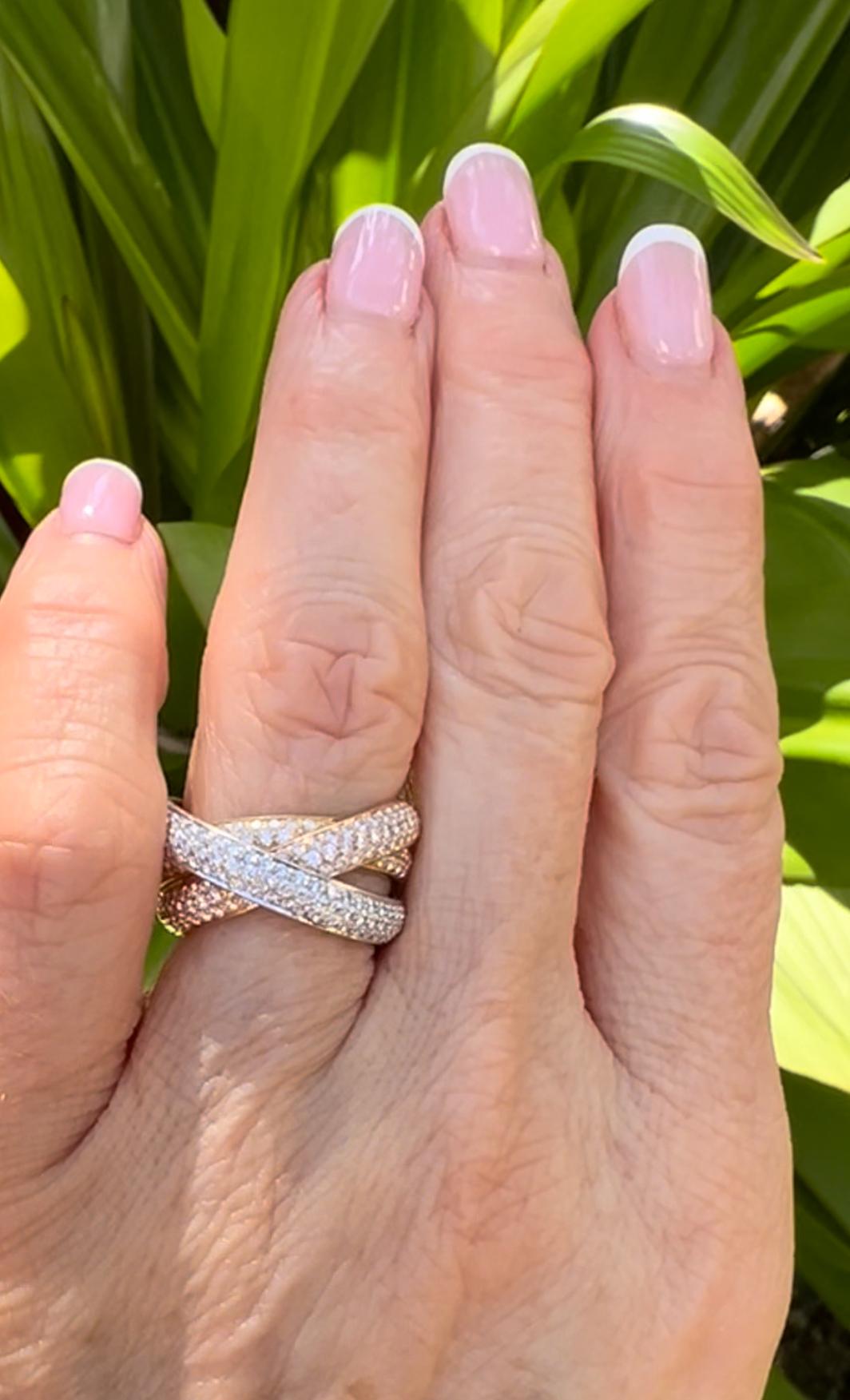 Cartier 18k Tricolored Gold Diamond Medium Trinity Ring 2