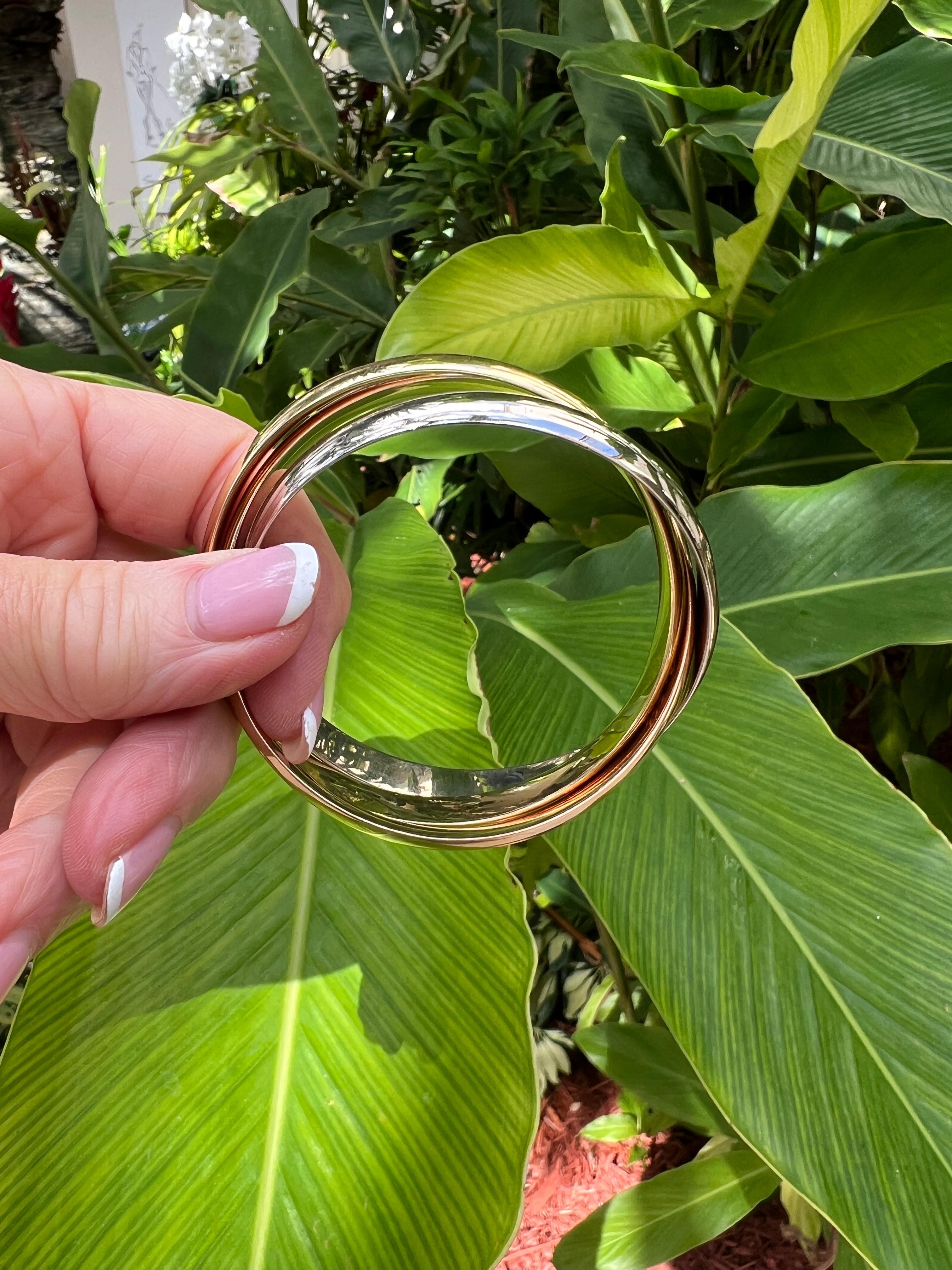 Cartier 18k Tricolored Gold Trinity Bangle Bracelet In Excellent Condition In Palm Beach, FL
