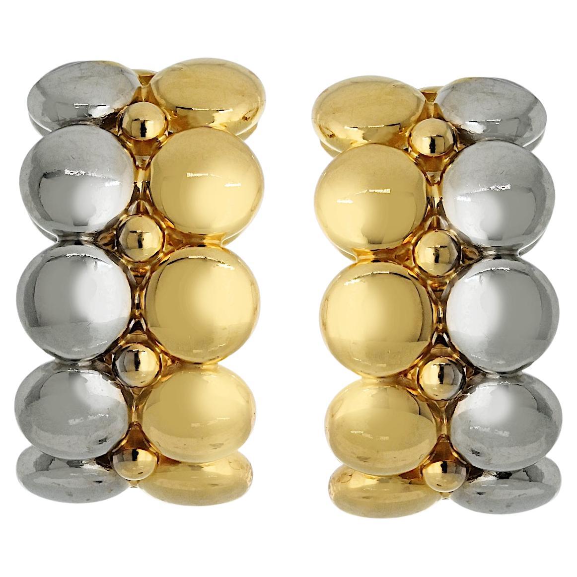 Cartier 18K Two Tone Honeymoon Huggie Clip Hoop Earrings