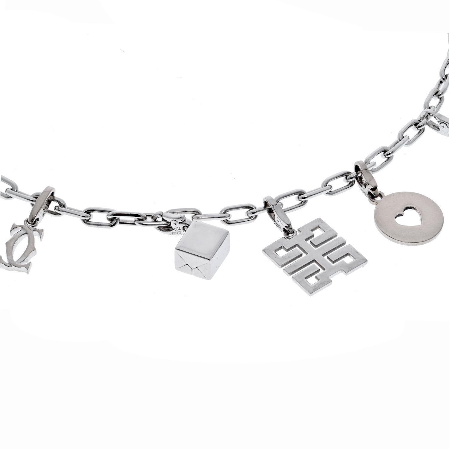 Round Cut Cartier 18K Two Tone Santos 12 Charm Necklace