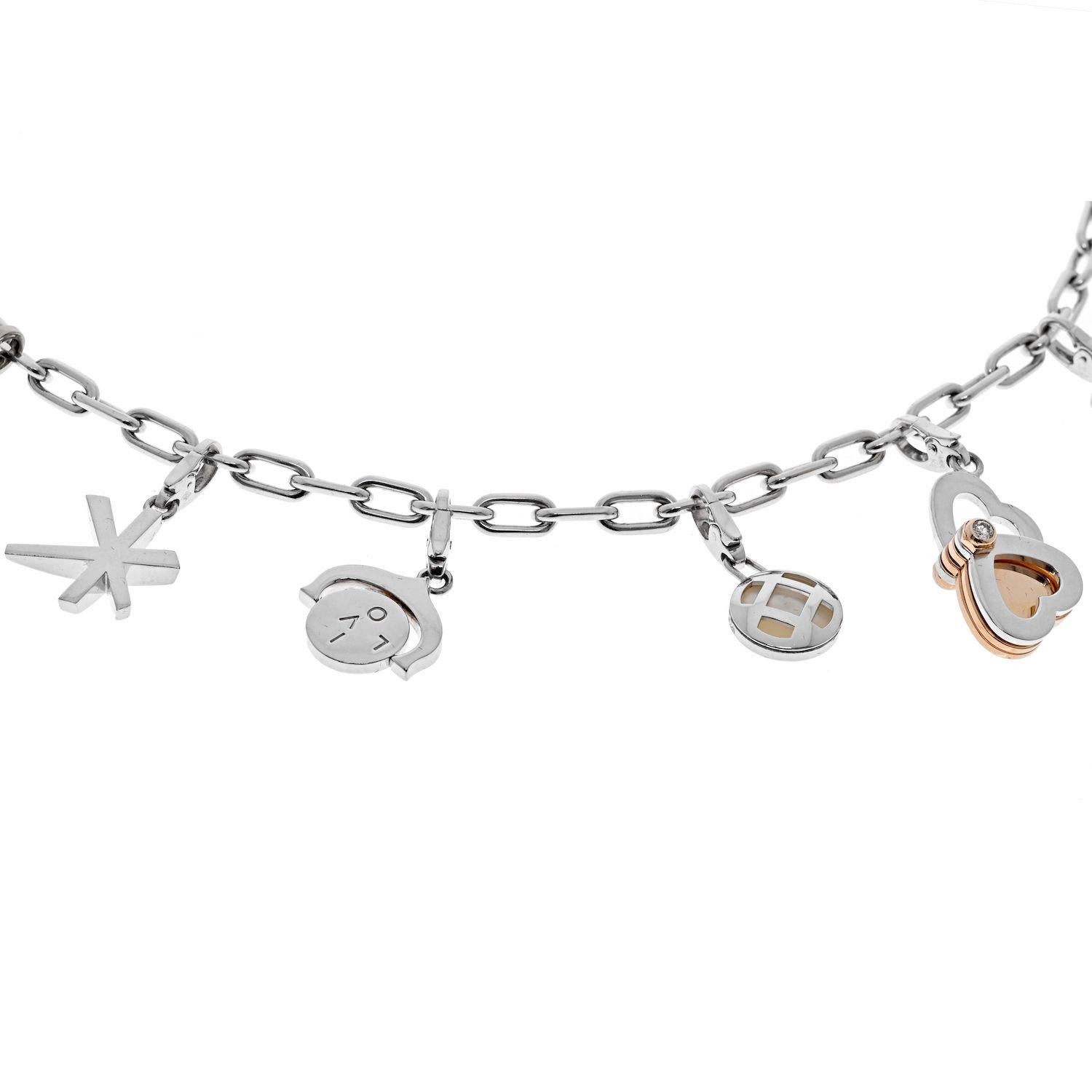 Cartier 18K Two Tone Santos 12 Charm Necklace In Excellent Condition In New York, NY