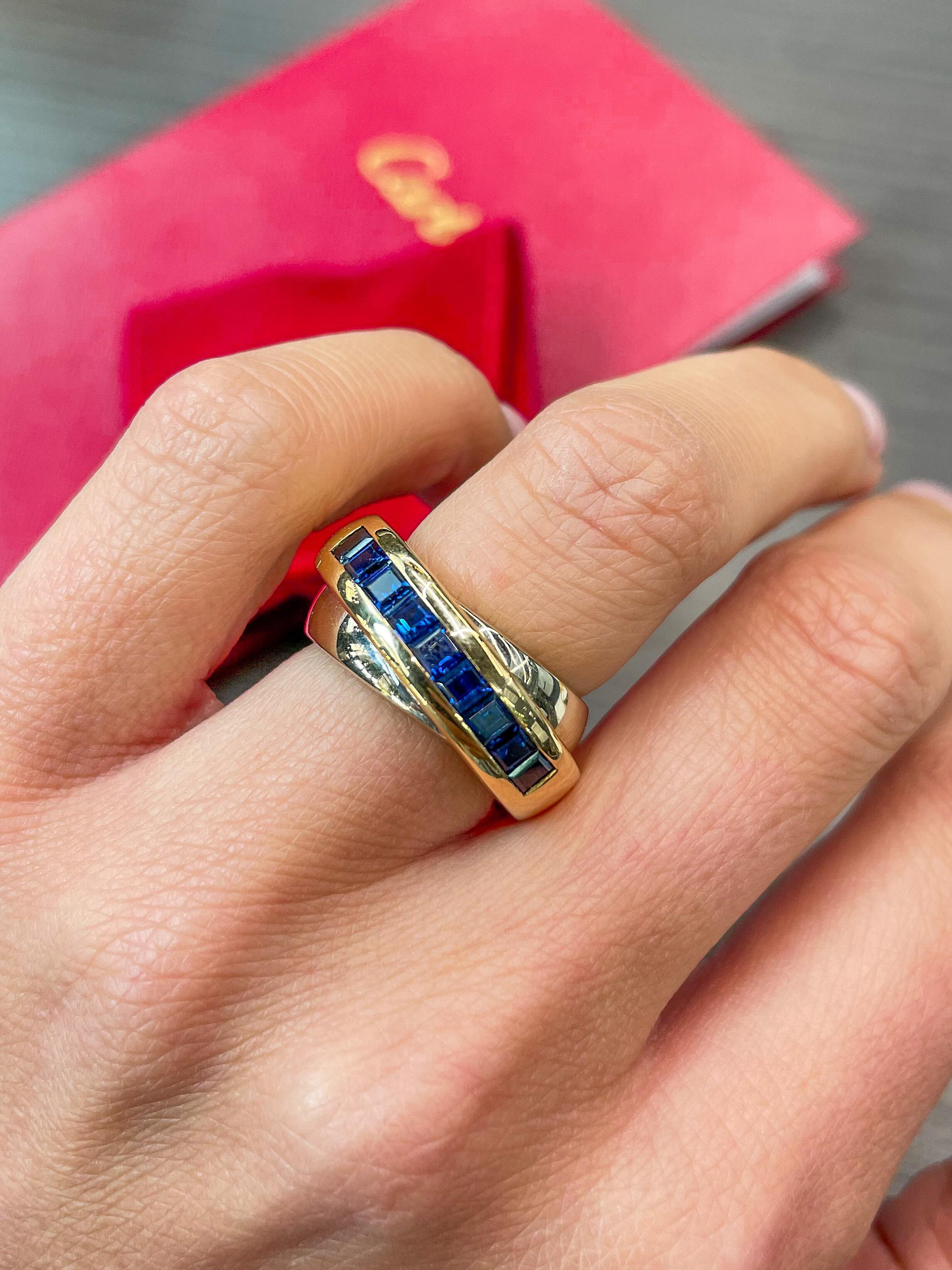 Modern Cartier 18K Two Tone Sapphire Double Band Ring