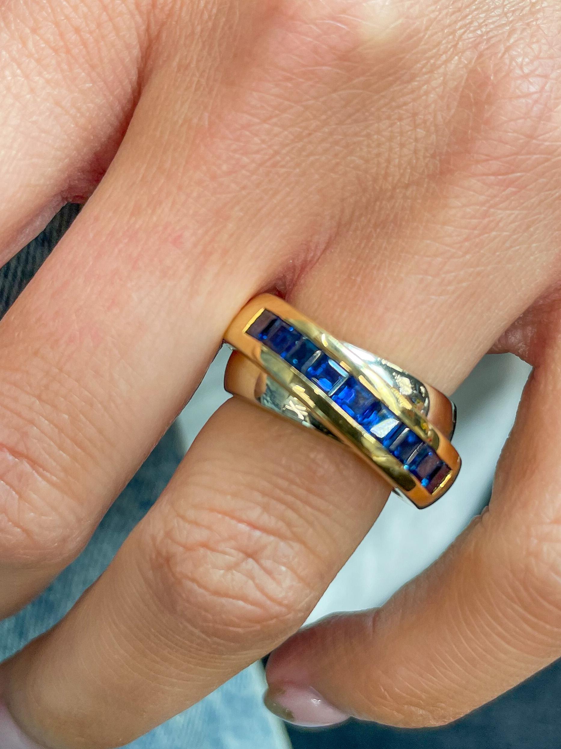 Princess Cut Cartier 18K Two Tone Sapphire Double Band Ring