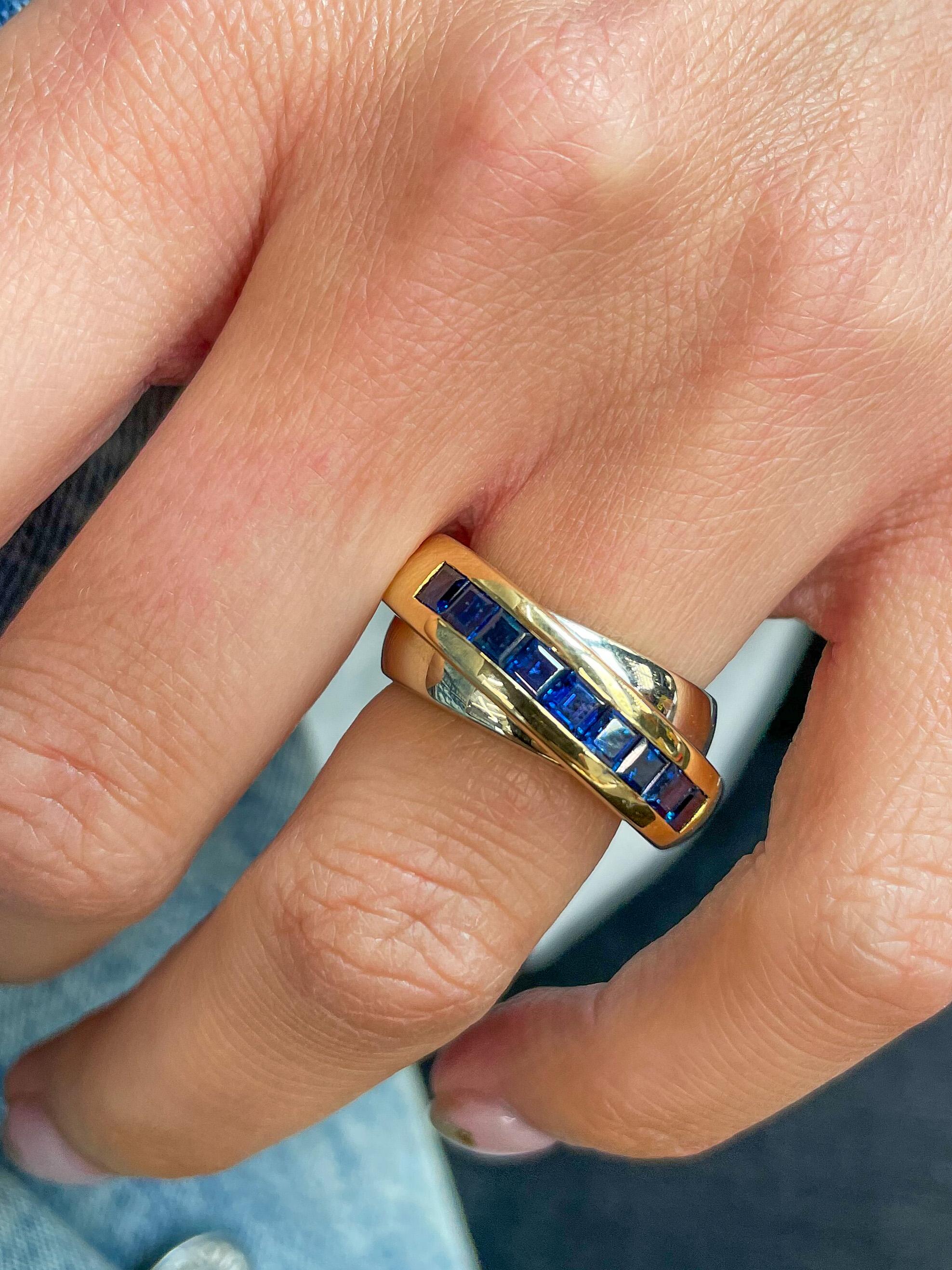 Cartier 18K Two Tone Sapphire Double Band Ring In Excellent Condition In New York, NY
