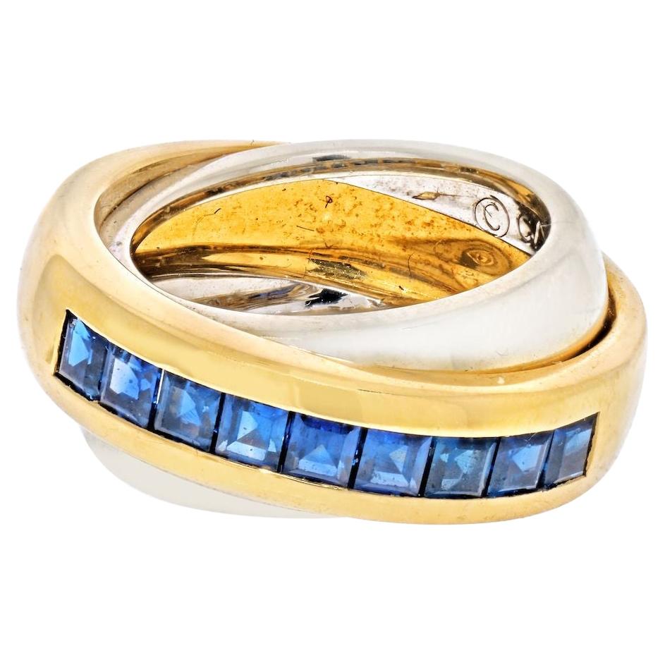 Cartier 18K Two Tone Sapphire Double Band Ring