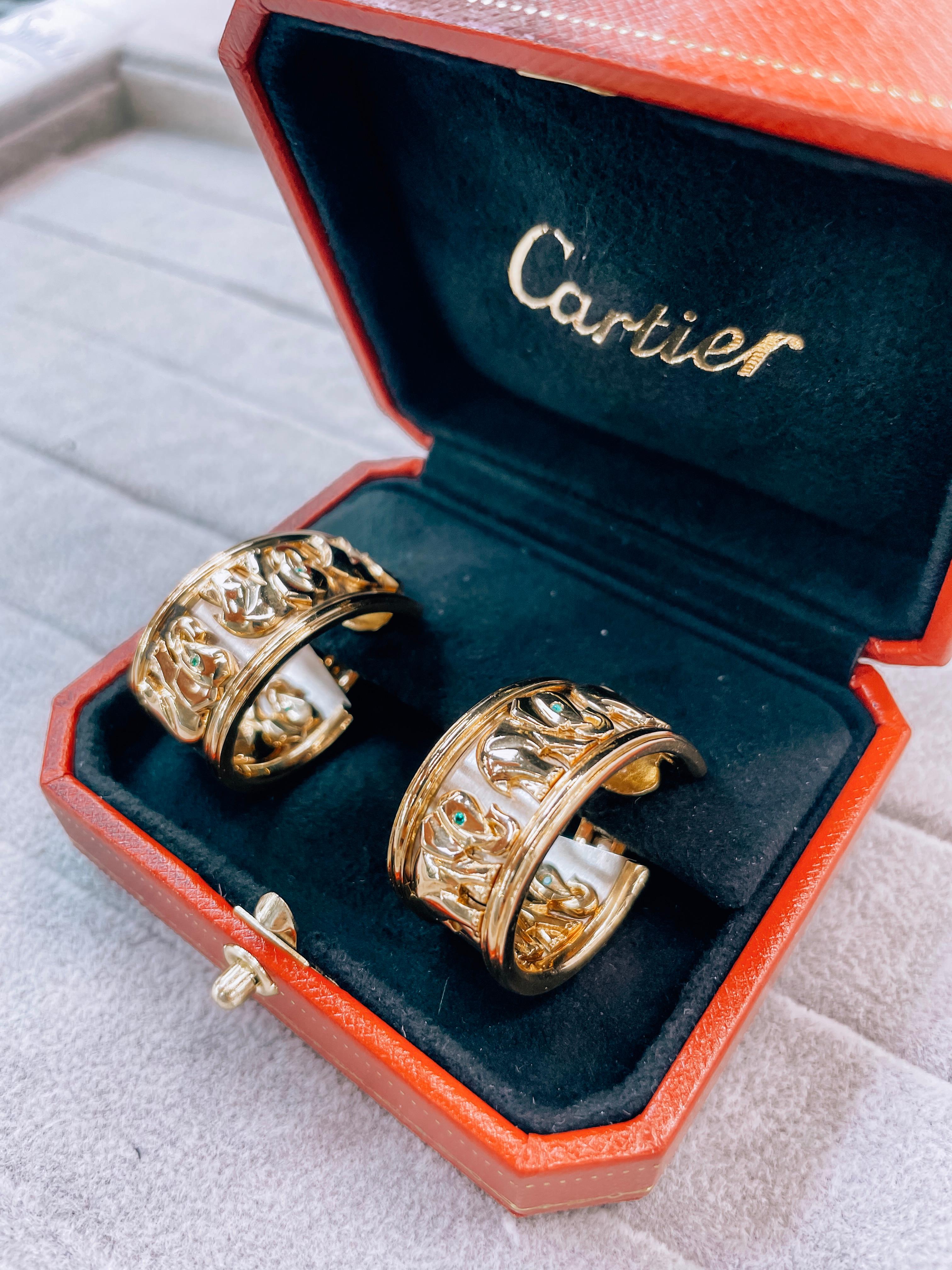 Cartier 18k Two Tone Walking Elephant Earrings In Excellent Condition In New York, NY