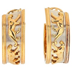 Cartier 18K Two Tone Walking Panther Vintage Hoop Earrings