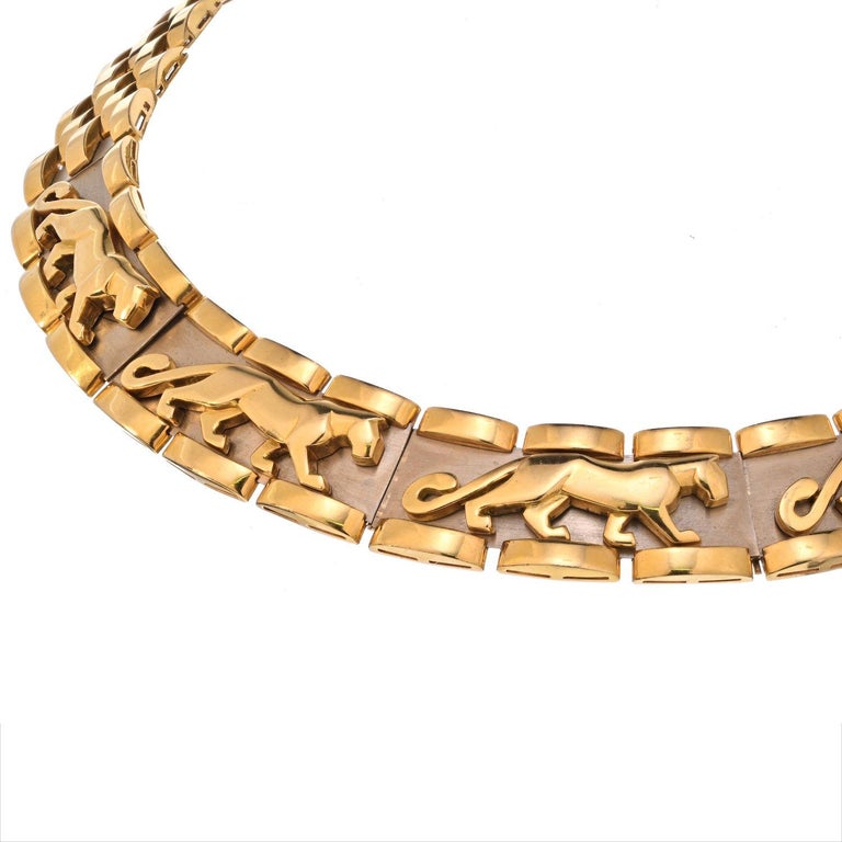 Women's Cartier 18K Two Tone Walking Panthere Collar Necklace For Sale