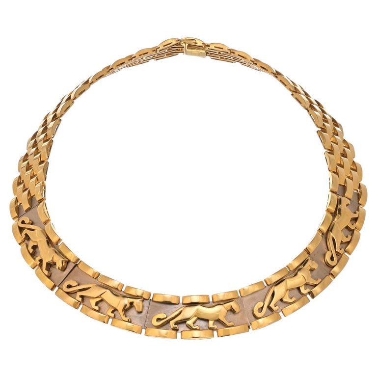 Cartier 18K Two Tone Walking Panthere Collar Necklace For Sale
