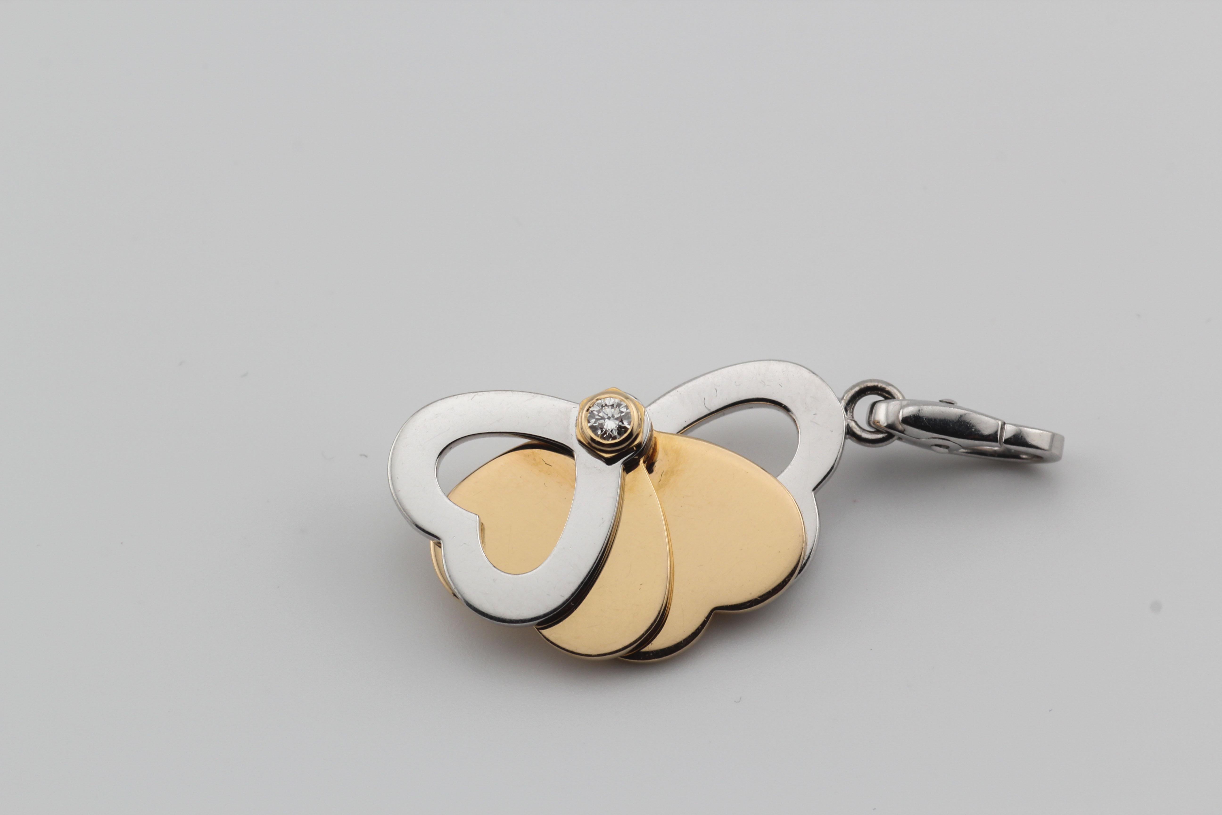 Cartier 18K White and Pink Gold Diamond 4 Hearts Clover Charm Pendant In Good Condition In Simpsonville, SC