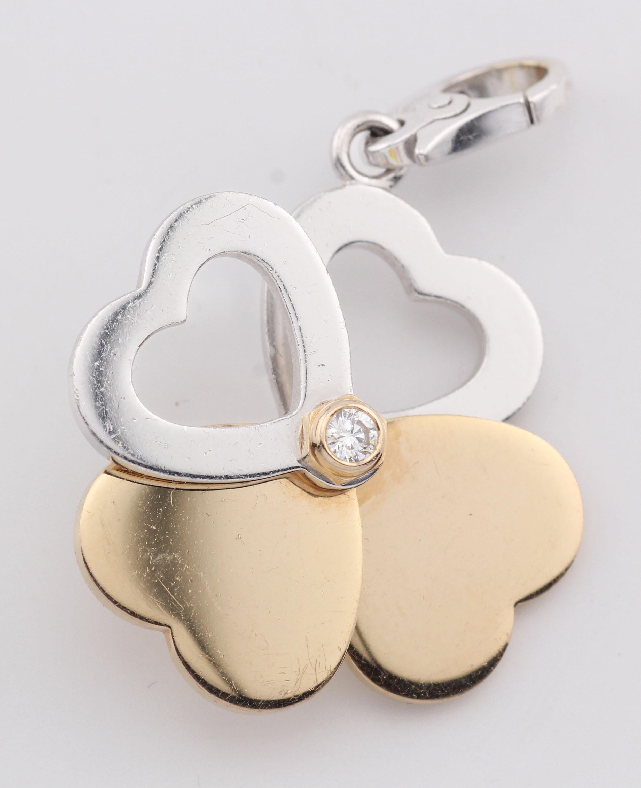 Cartier 18 Karat Weiß- und Rosagold Diamant-Anhänger mit 4 Herzen und Kleeblatt-Charm-Anhänger im Angebot 4