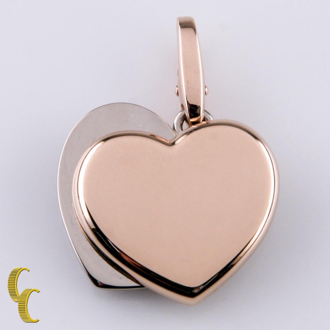 Cartier 18 Karat White and Rose Gold Double Heart Charm Pendant In Good Condition In Sherman Oaks, CA
