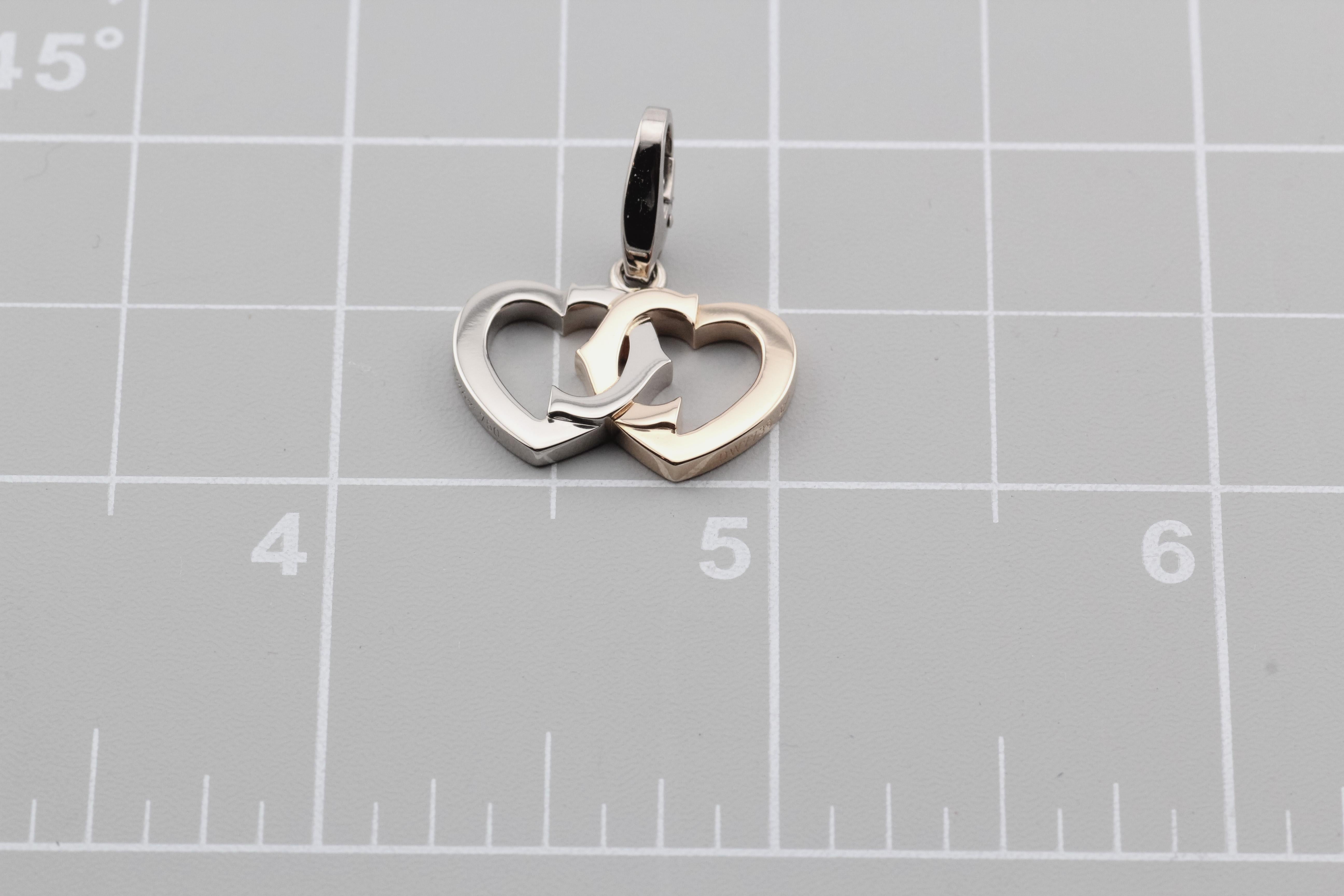 Cartier 18K White and Rose Gold Double Heart Logo Charm Pendant For Sale 3