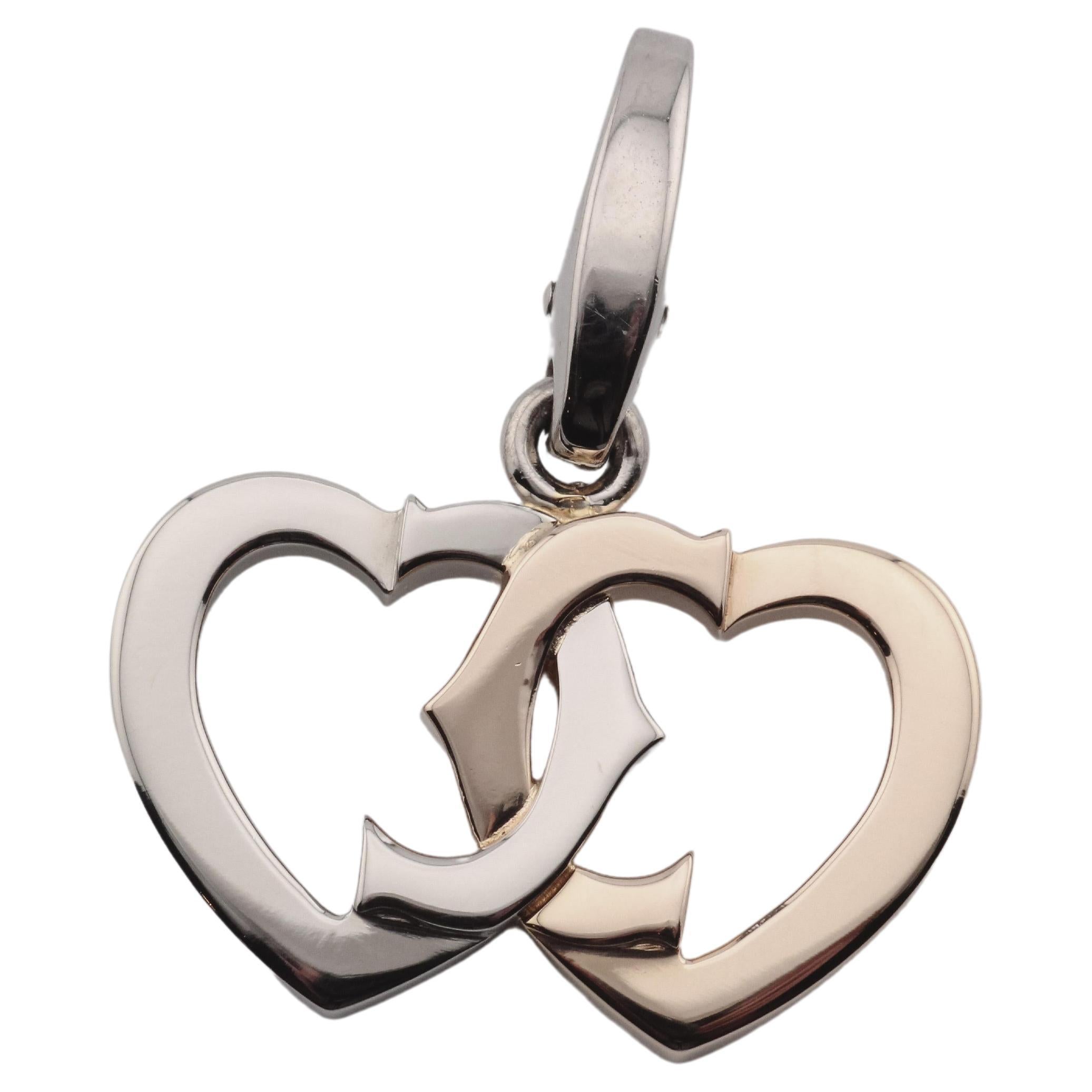 Cartier 18K White and Rose Gold Double Heart Logo Charm Pendant