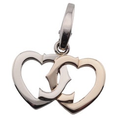 Vintage Cartier 18K White and Rose Gold Double Heart Logo Charm Pendant