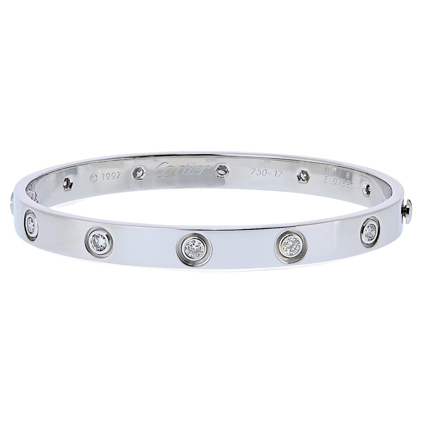 Cartier Bracciale Love in oro bianco 18 carati con 10 diamanti e cacciavite