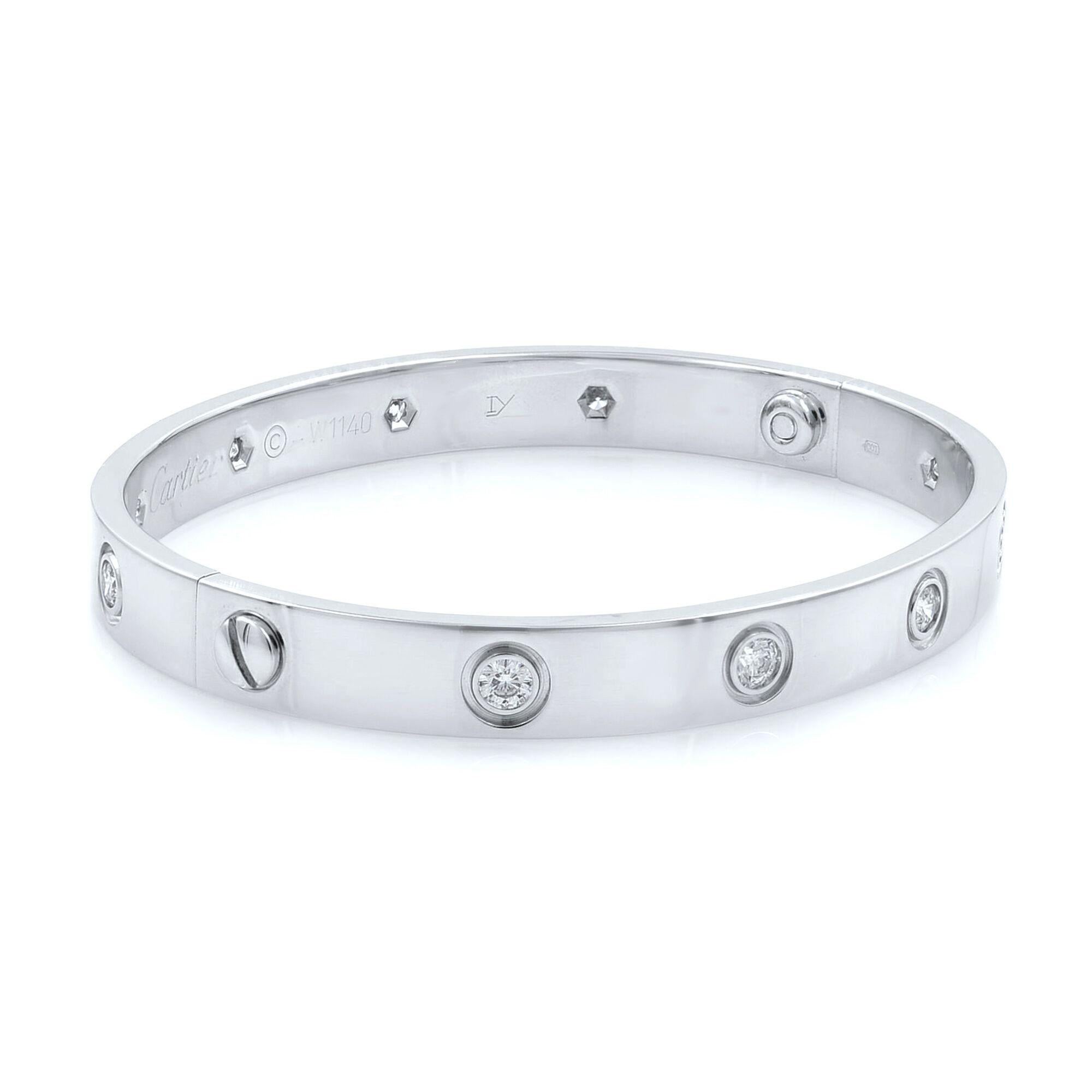 Modern Cartier 18 Karat White Gold 10 Diamonds Love Bracelet