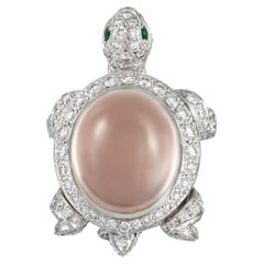 Cartier 18K White Gold 1.25 Ct Diamond and Pink Quartz Turtle Brooch