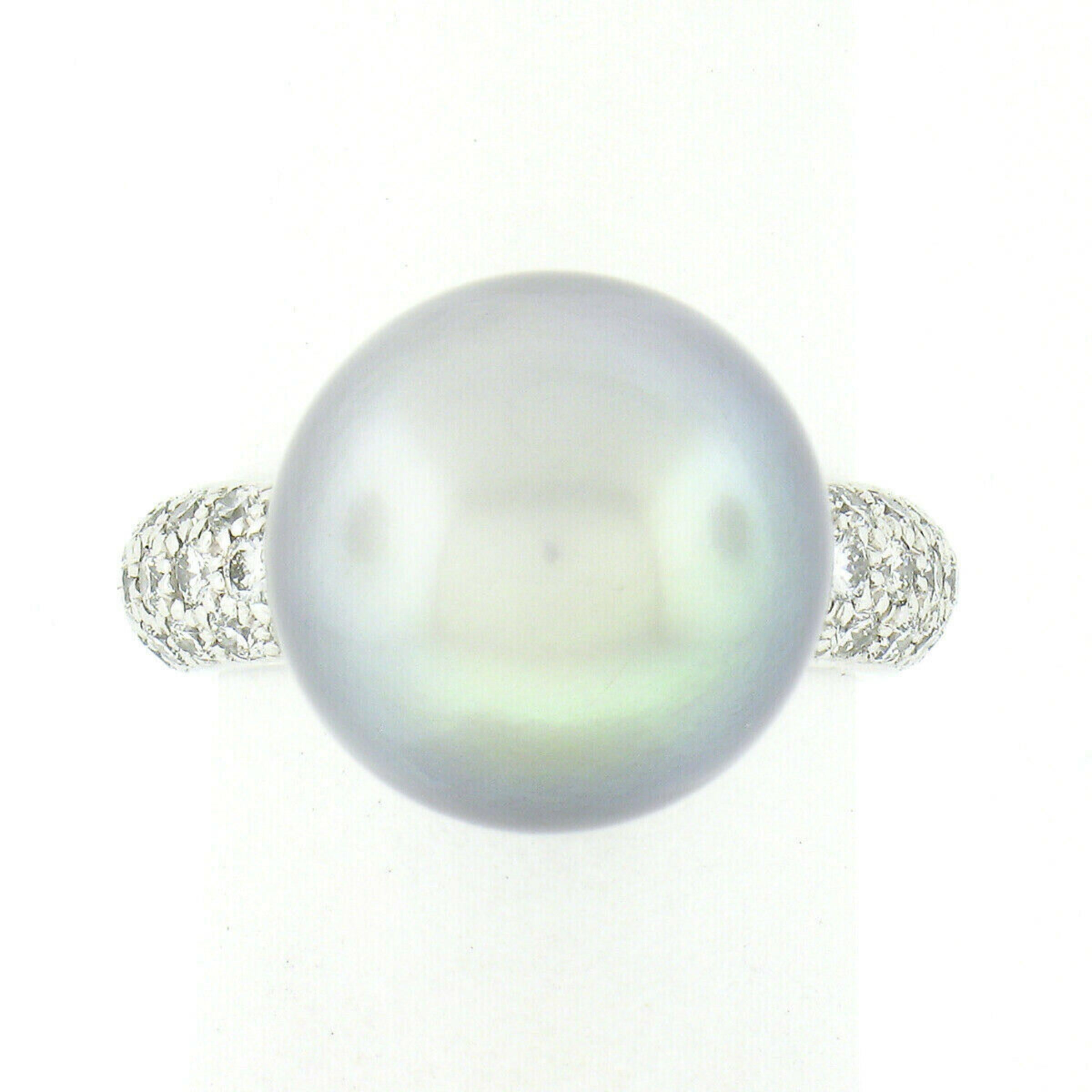 Cartier 18k White Gold Tahitian Gray Pearl & 0.85ctw Pave Diamond Ring In Excellent Condition For Sale In Montclair, NJ