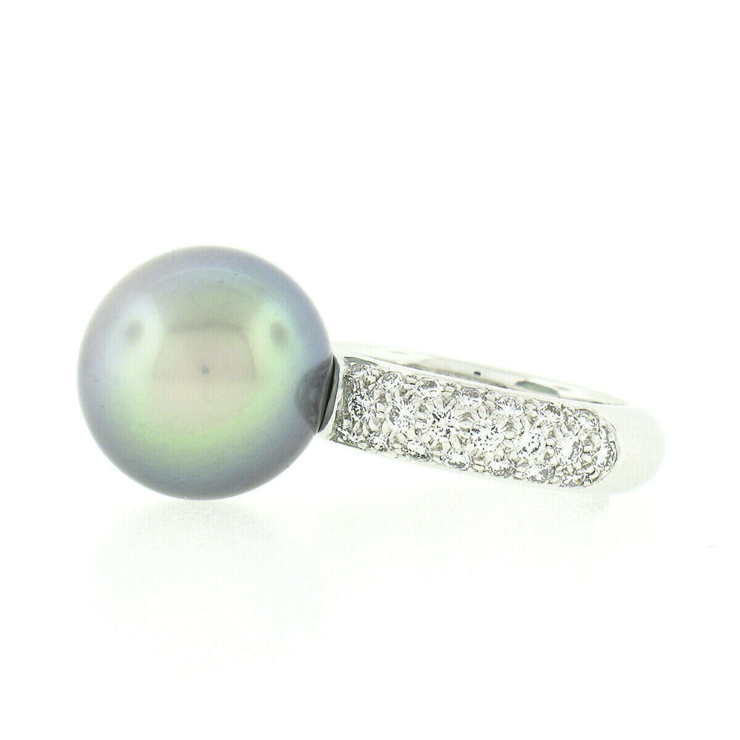 Women's Cartier 18k White Gold Tahitian Gray Pearl & 0.85ctw Pave Diamond Ring For Sale