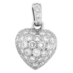 Cartier 18 Karat White Gold 1.30 Carat Full Diamond Pave Heart Pendant