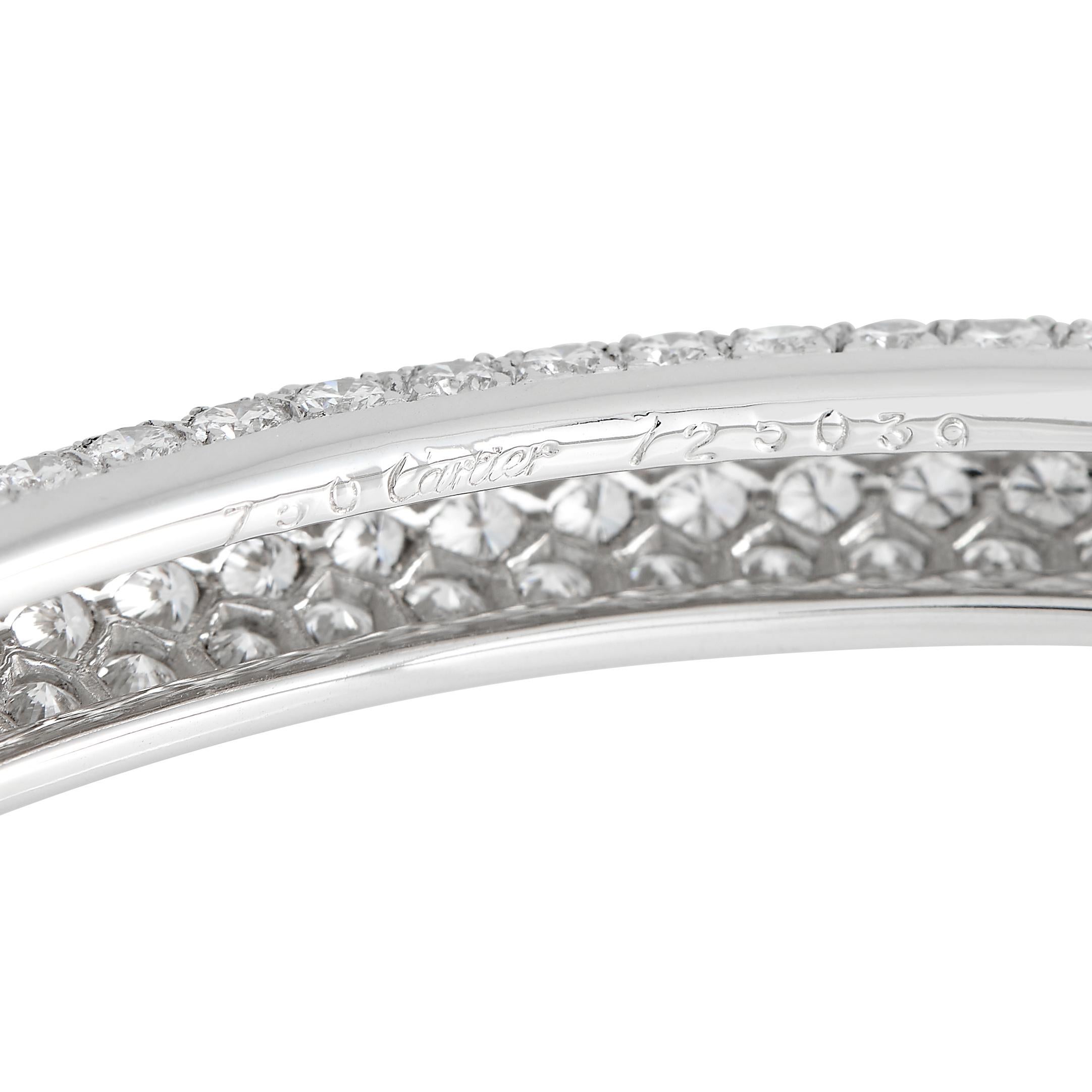 Cartier 18K White Gold 13.50ct Diamond Pav Bangle Bracelet In Excellent Condition For Sale In Southampton, PA
