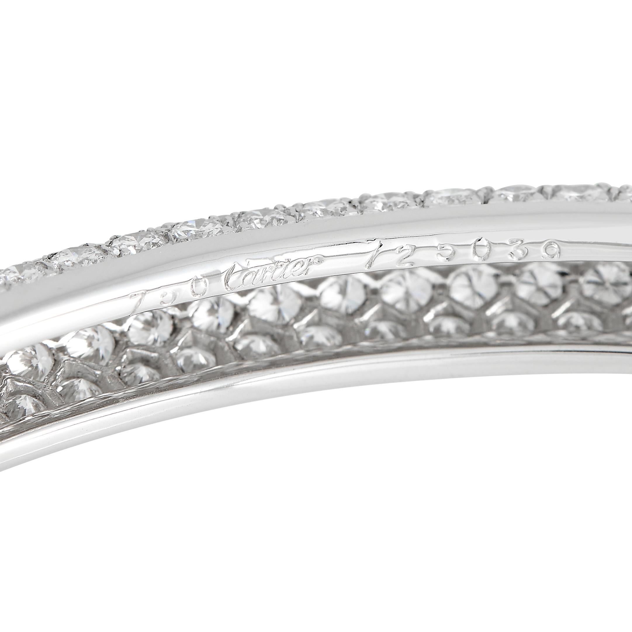 Cartier 18K White Gold 13.50ct Diamond Pav Bangle Bracelet In Excellent Condition In Southampton, PA