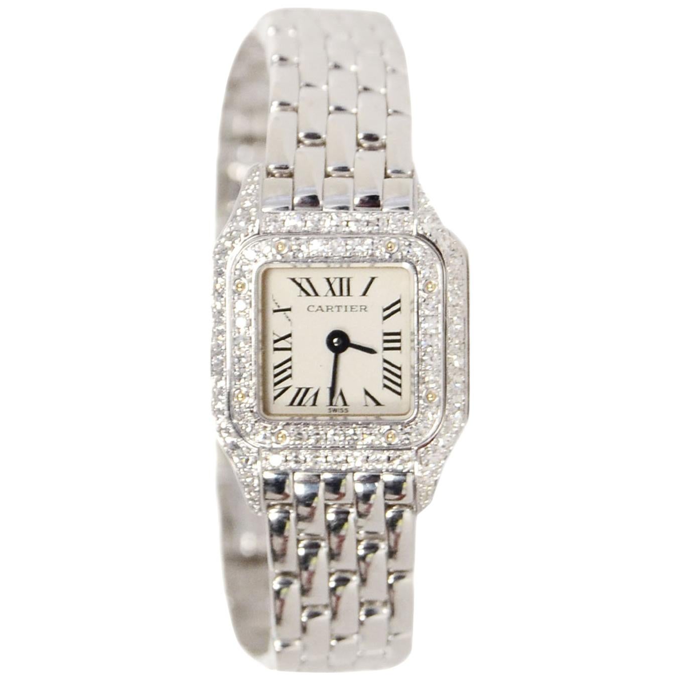 Cartier 18K White Gold 17mm Mini Panthere Watch with Diamonds 