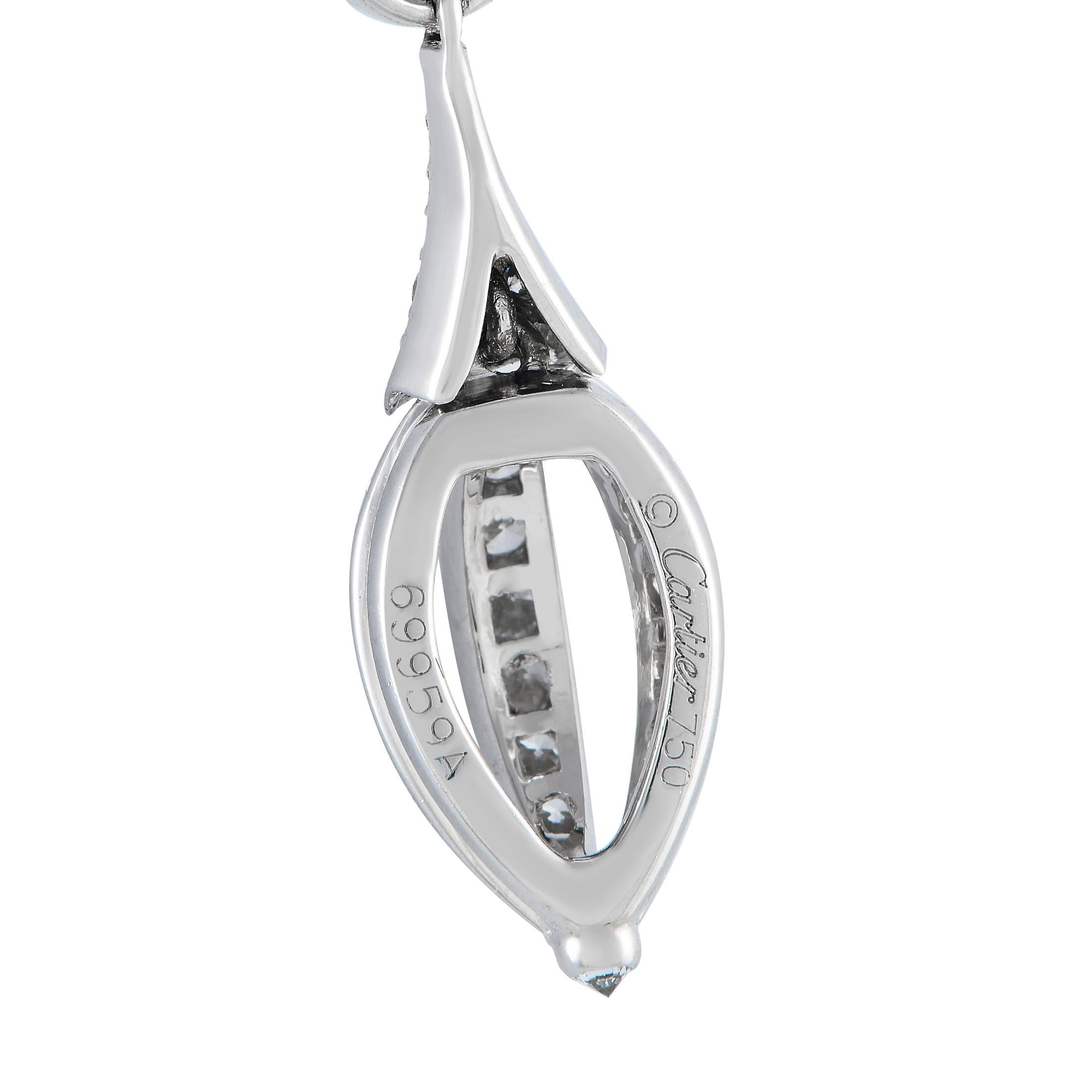 Marquise Cut Cartier 18K White Gold 1.85ct Diamond Heart Necklace CA09-100623 For Sale