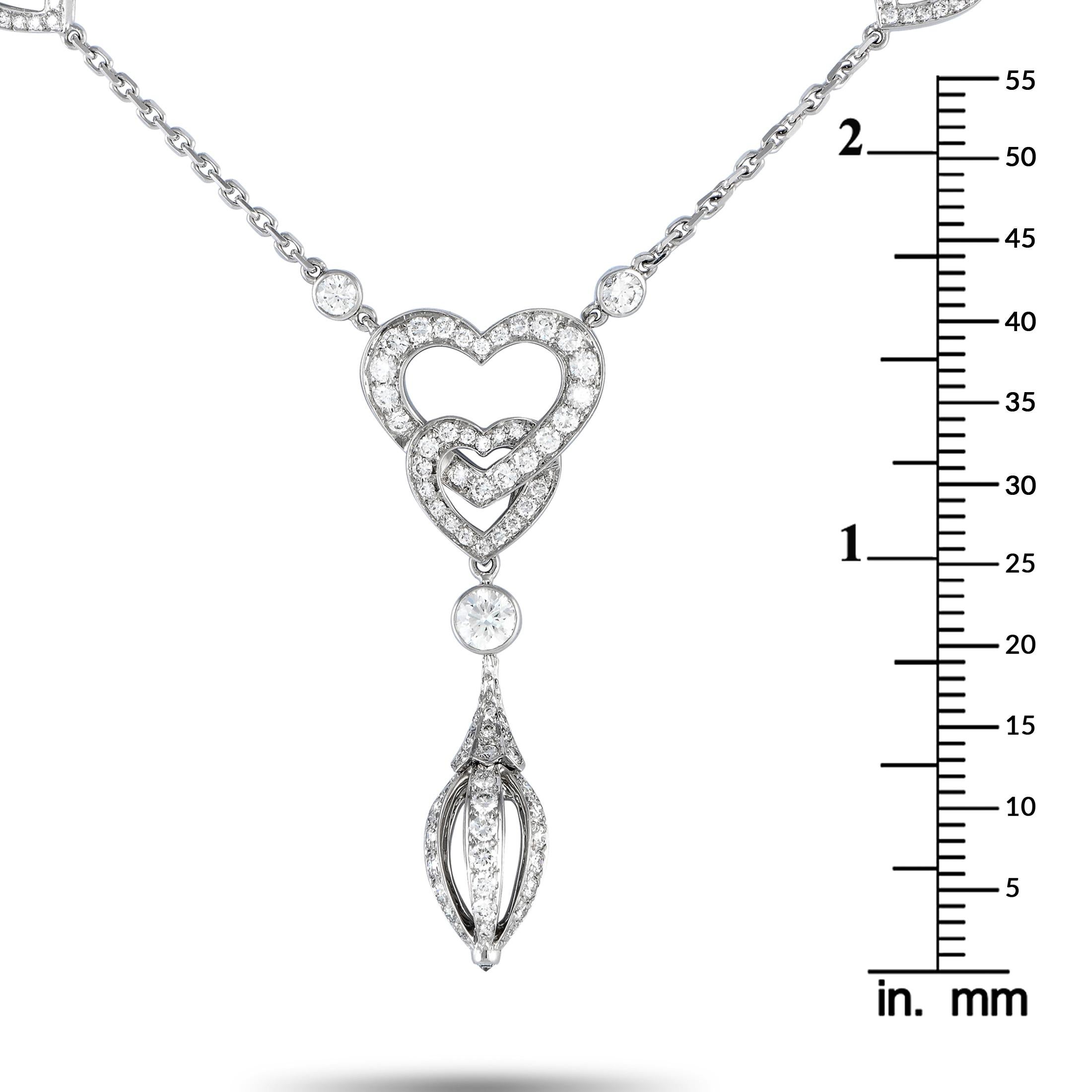 Women's Cartier 18K White Gold 1.85ct Diamond Heart Necklace CA09-100623 For Sale