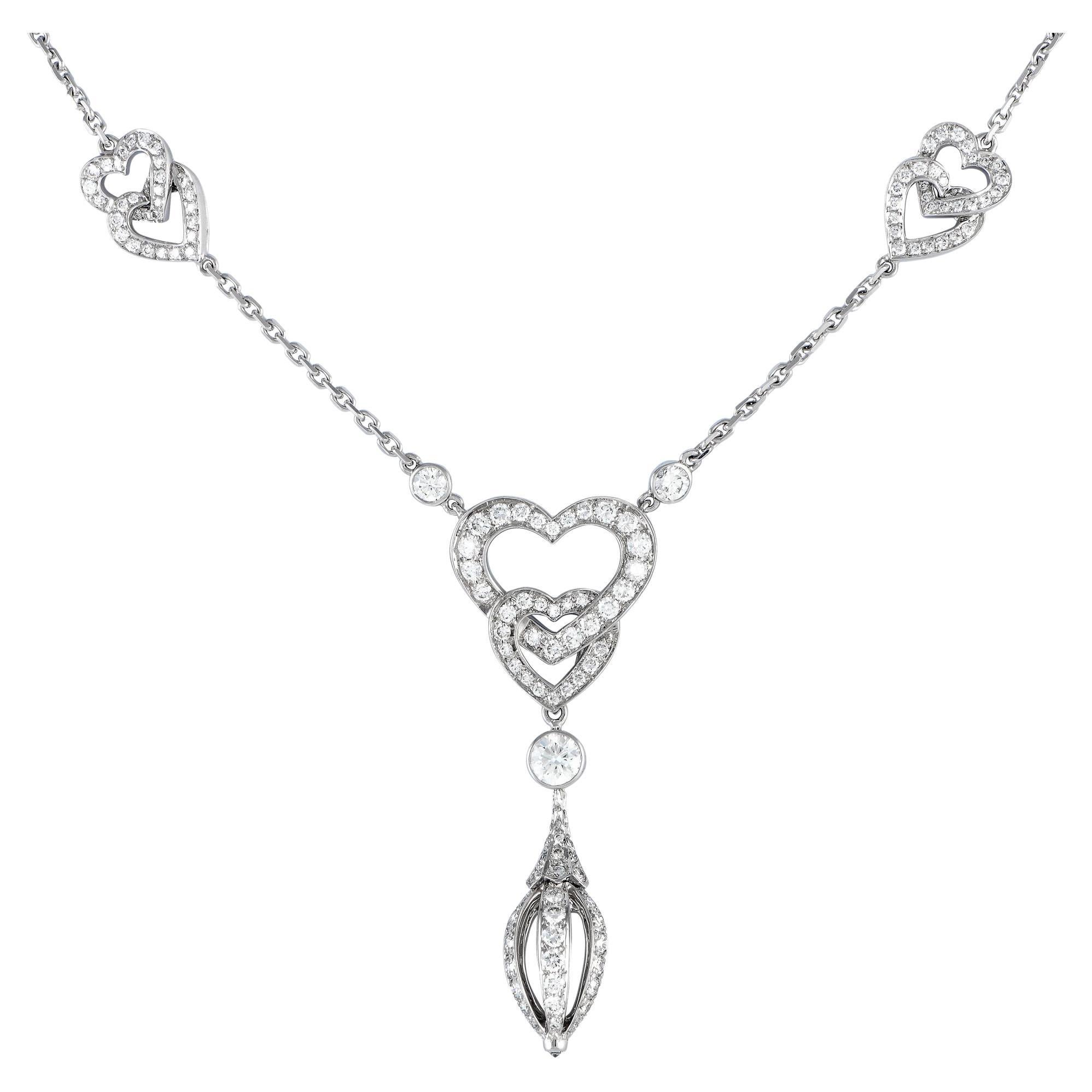 Cartier 18K White Gold 1.85ct Diamond Heart Necklace CA09-100623 For Sale