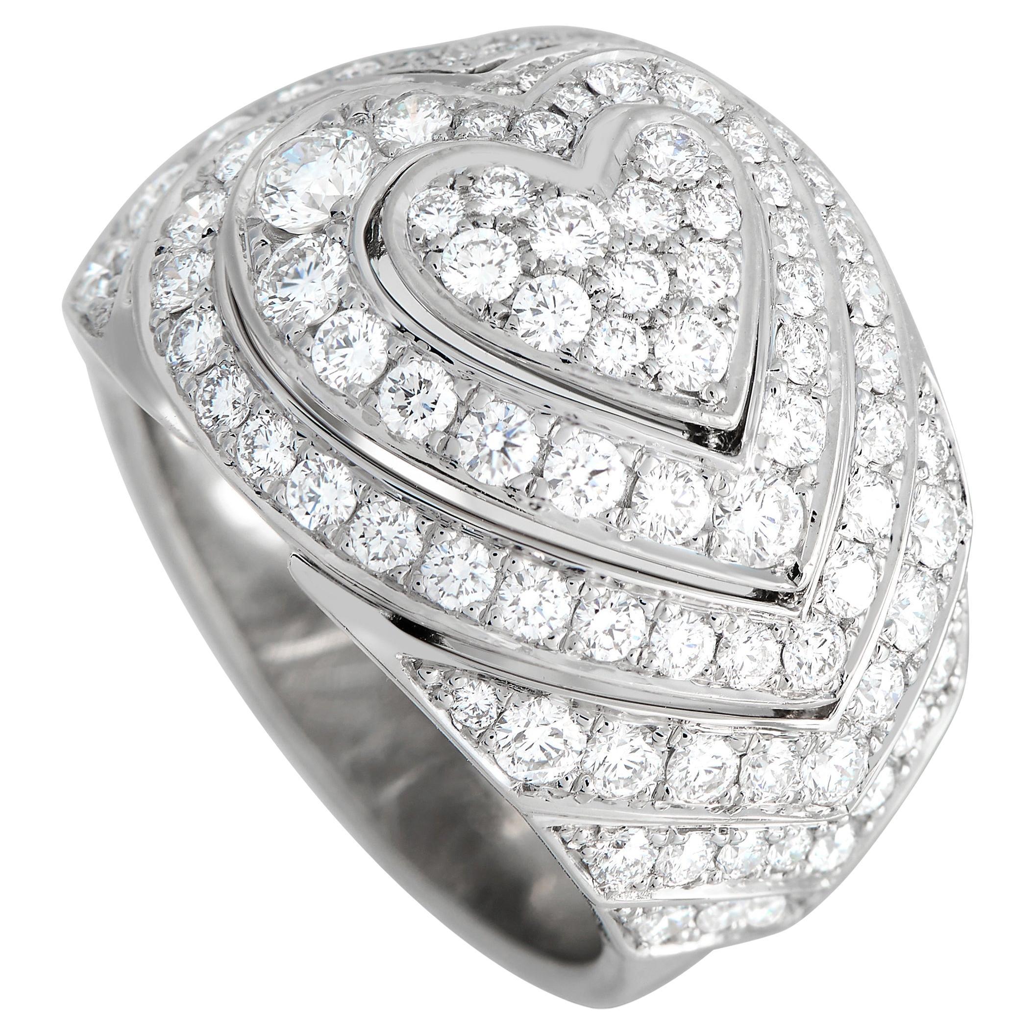 Cartier 18K White Gold 2.0ct Diamond Heart Domed Cocktail Ring For Sale