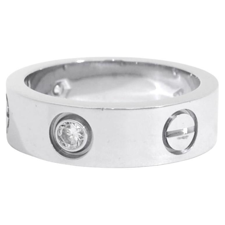 Cartier 18k White Gold 3 Diamond Love Ring en vente