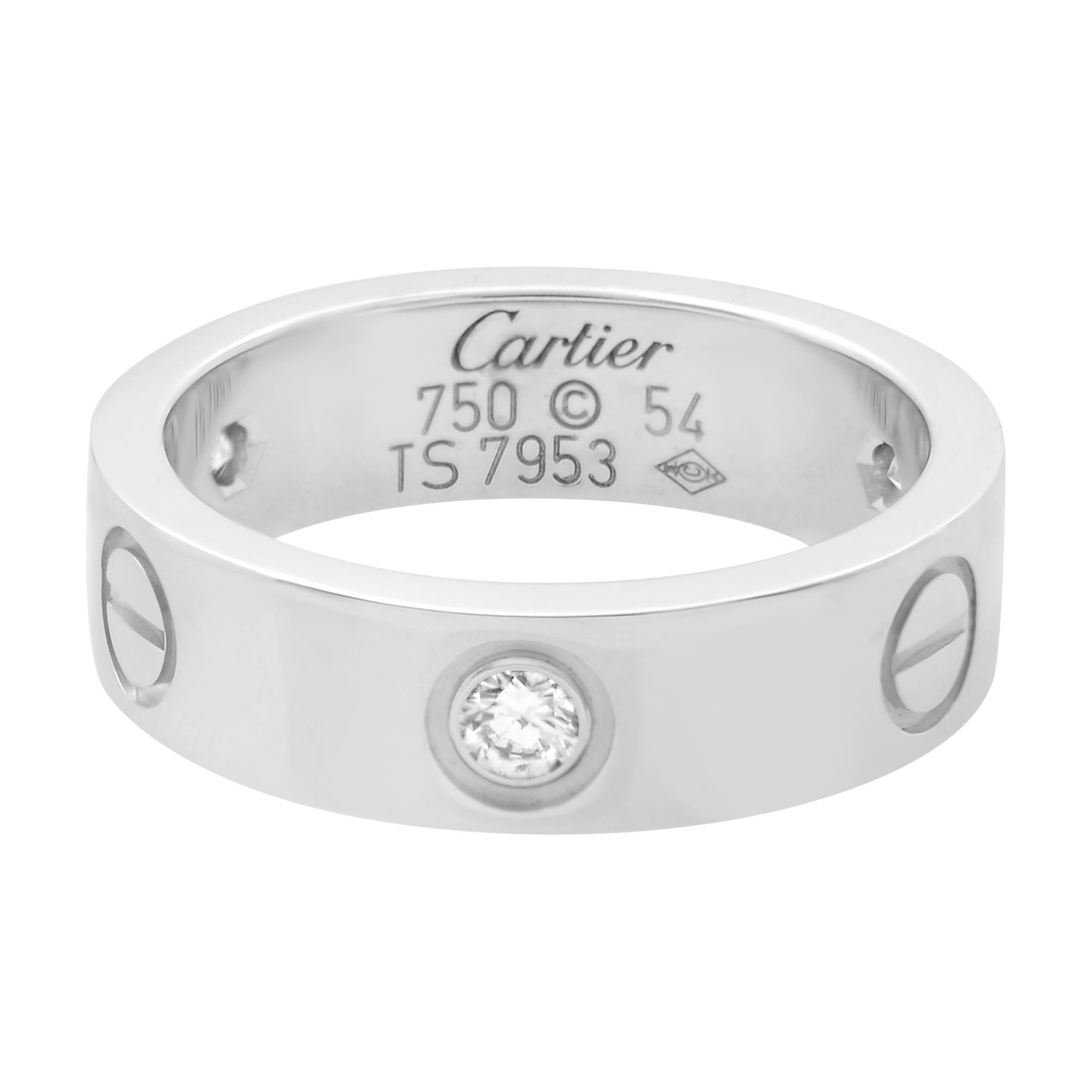 Cartier 18K White Gold 3 Diamond Love Ring For Sale at 1stDibs
