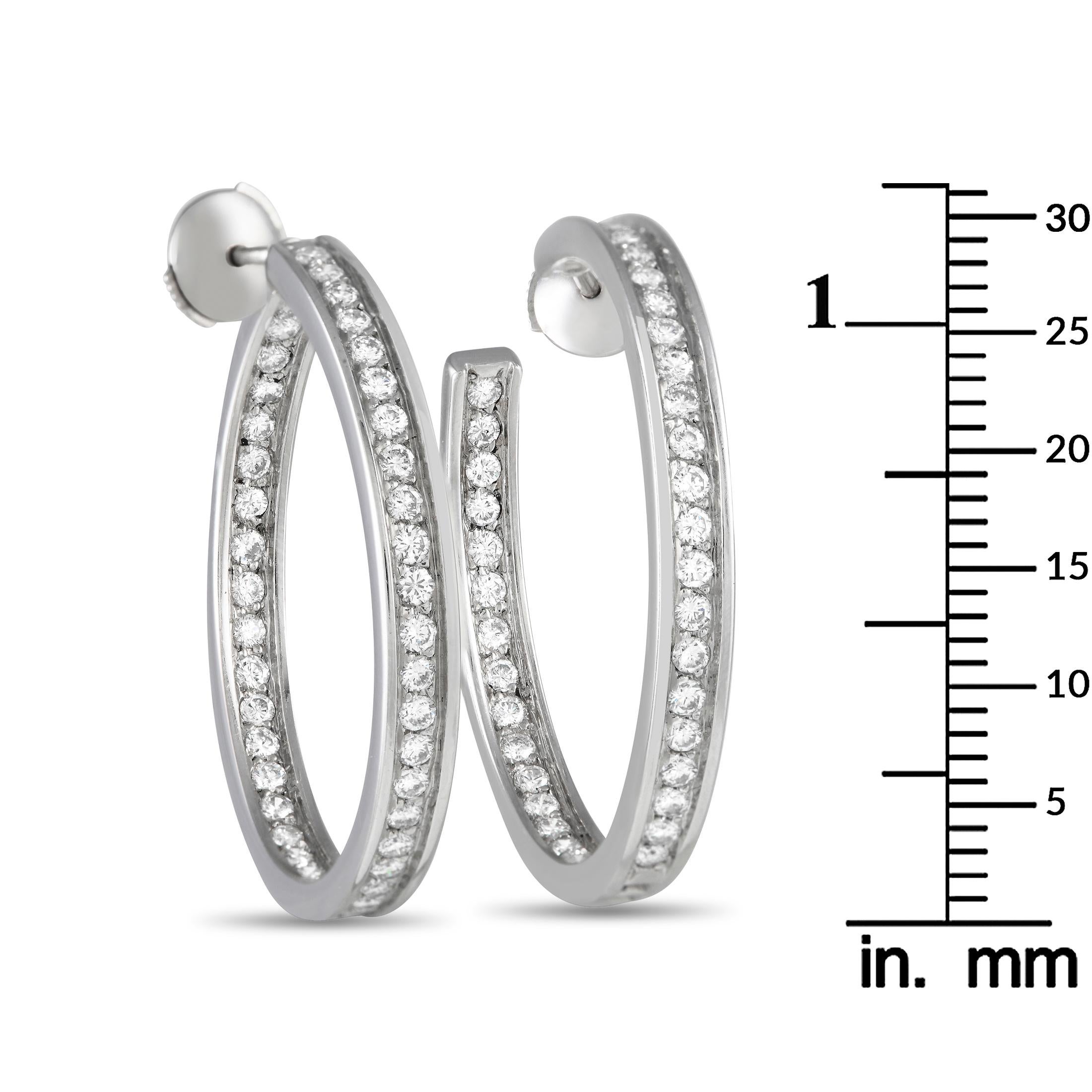 Cartier 18K White Gold 3.0ct Diamond Hoop Earrings In Excellent Condition For Sale In Southampton, PA